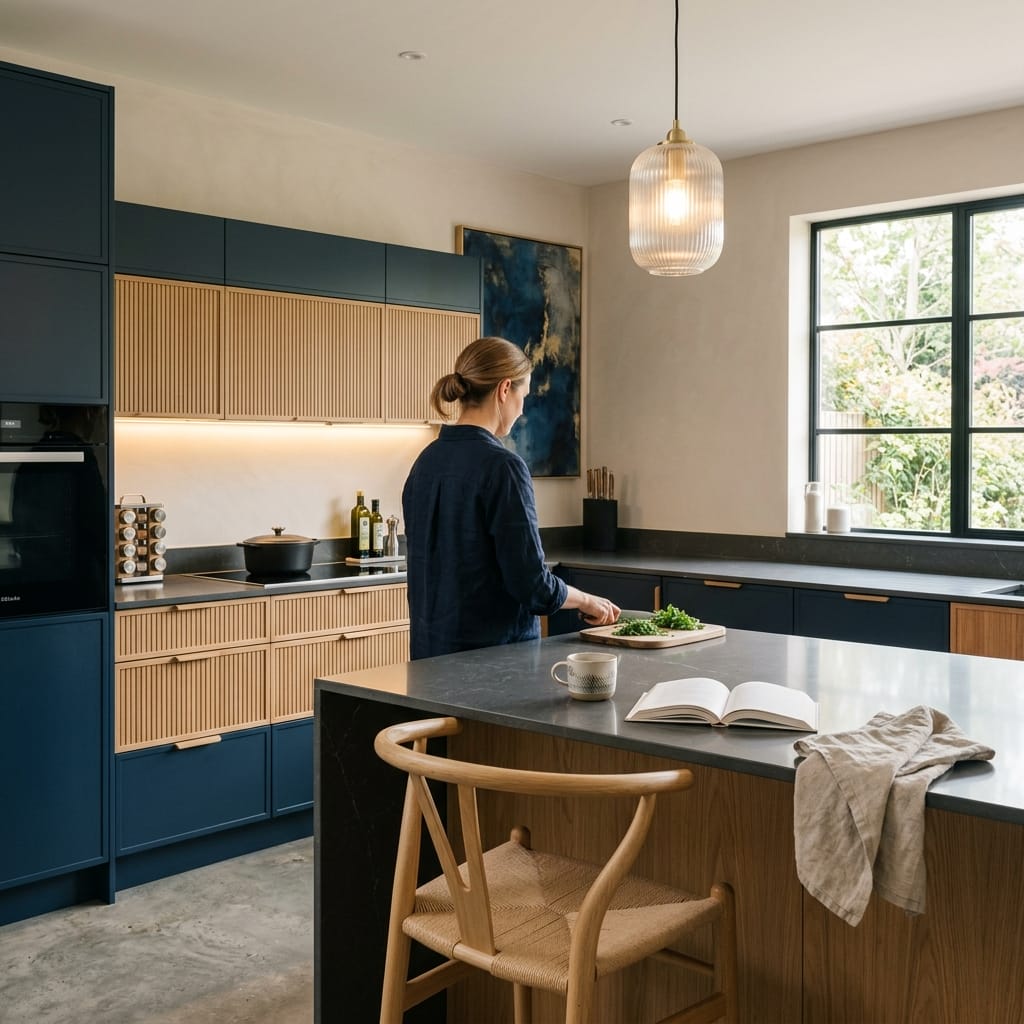 Bespoke kitchen designed for a Grantham home, quality materials and considered layout