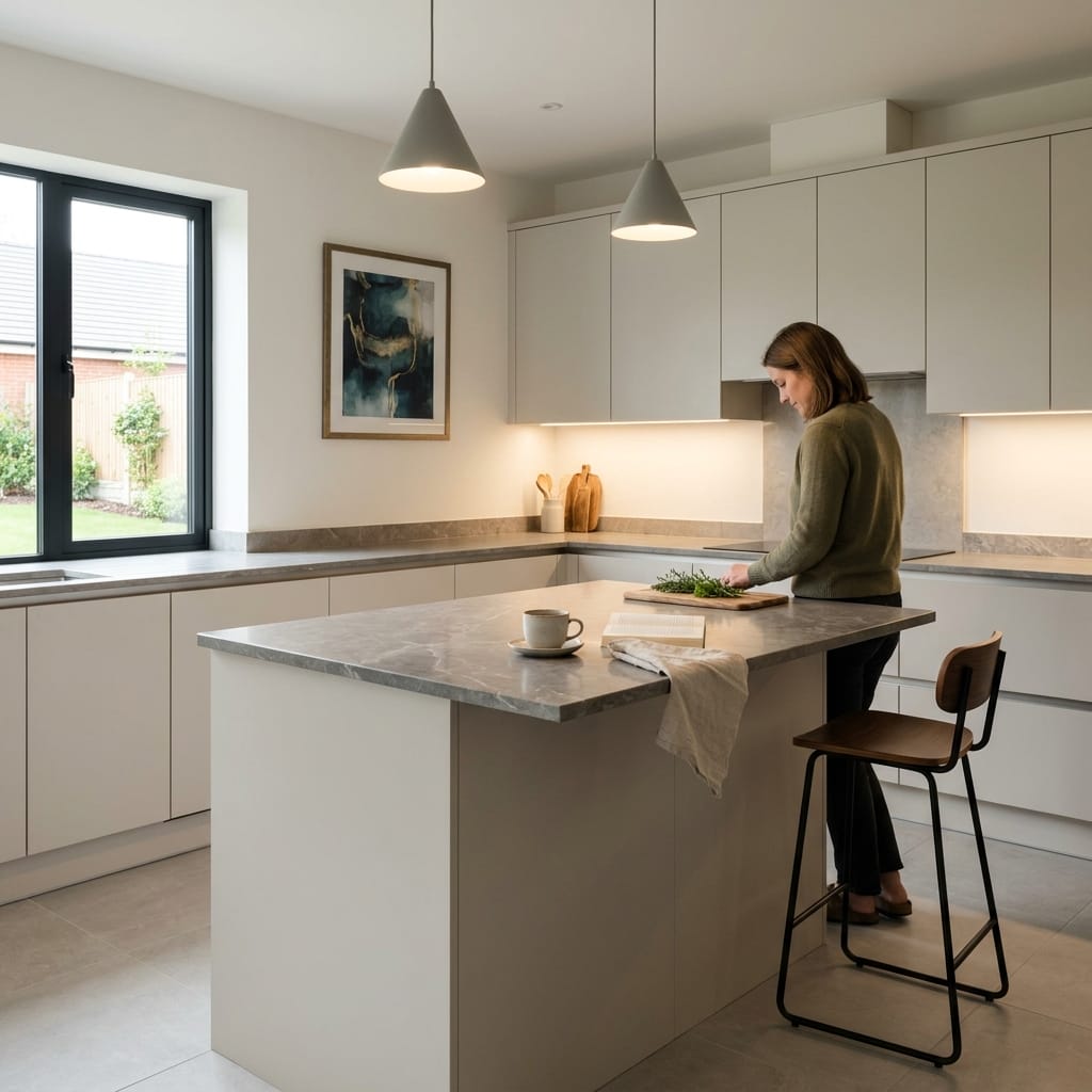 Bespoke kitchen designed for a Ackleton home, quality materials and considered layout