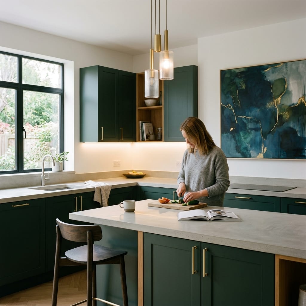 Bespoke kitchen designed for a Acton Round home, quality materials and considered layout