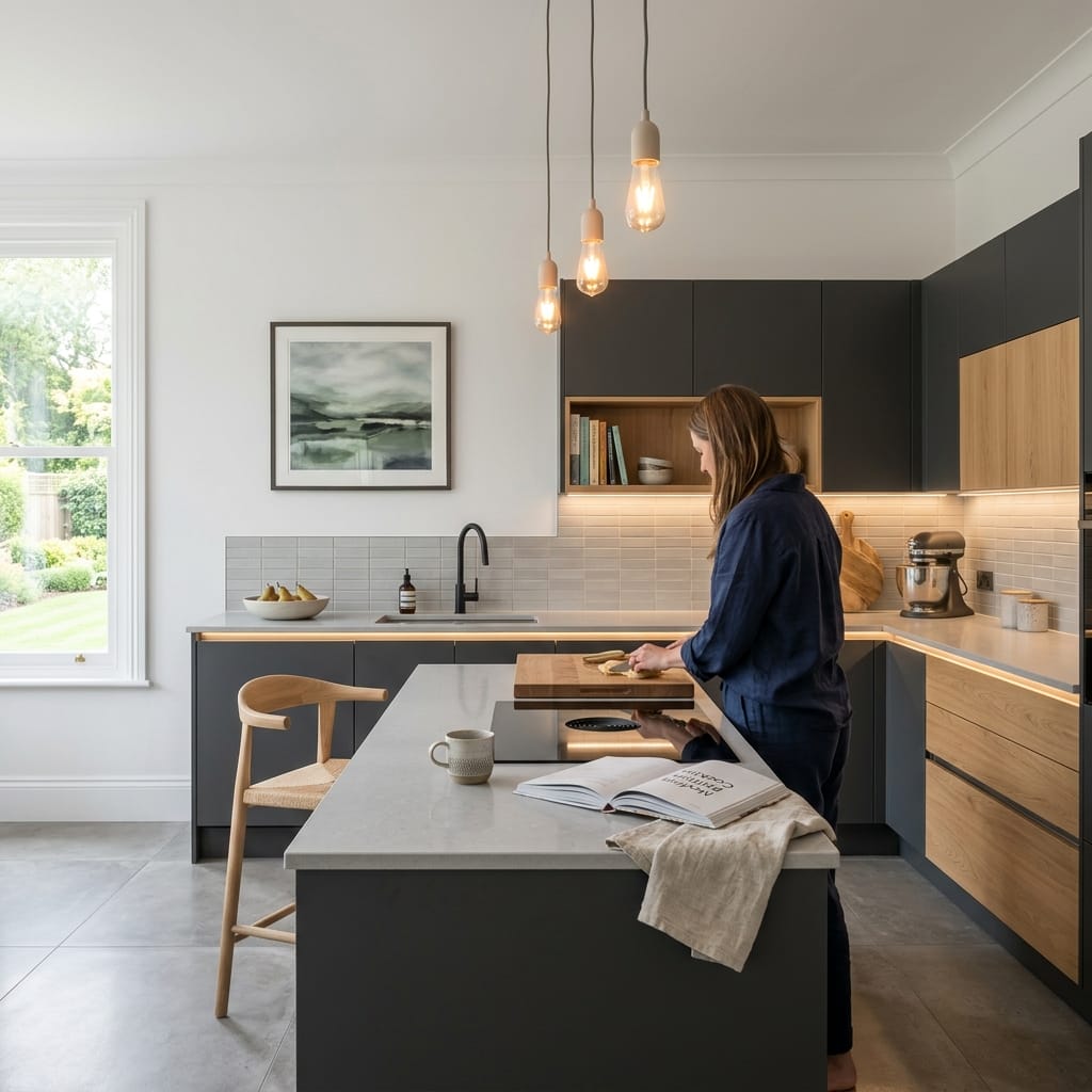 Bespoke kitchen designed for a Oswestry home, quality materials and considered layout