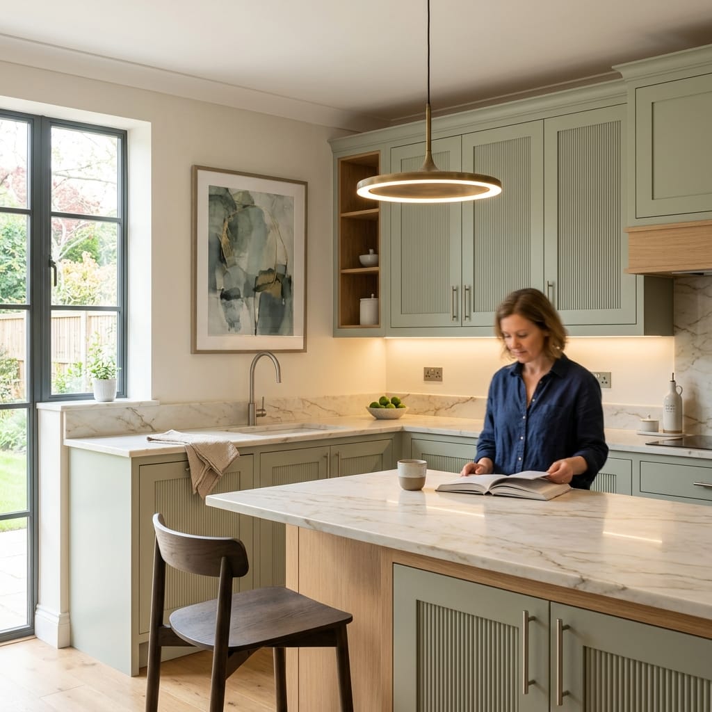 Bespoke kitchen designed for a Hitchin home, quality materials and considered layout