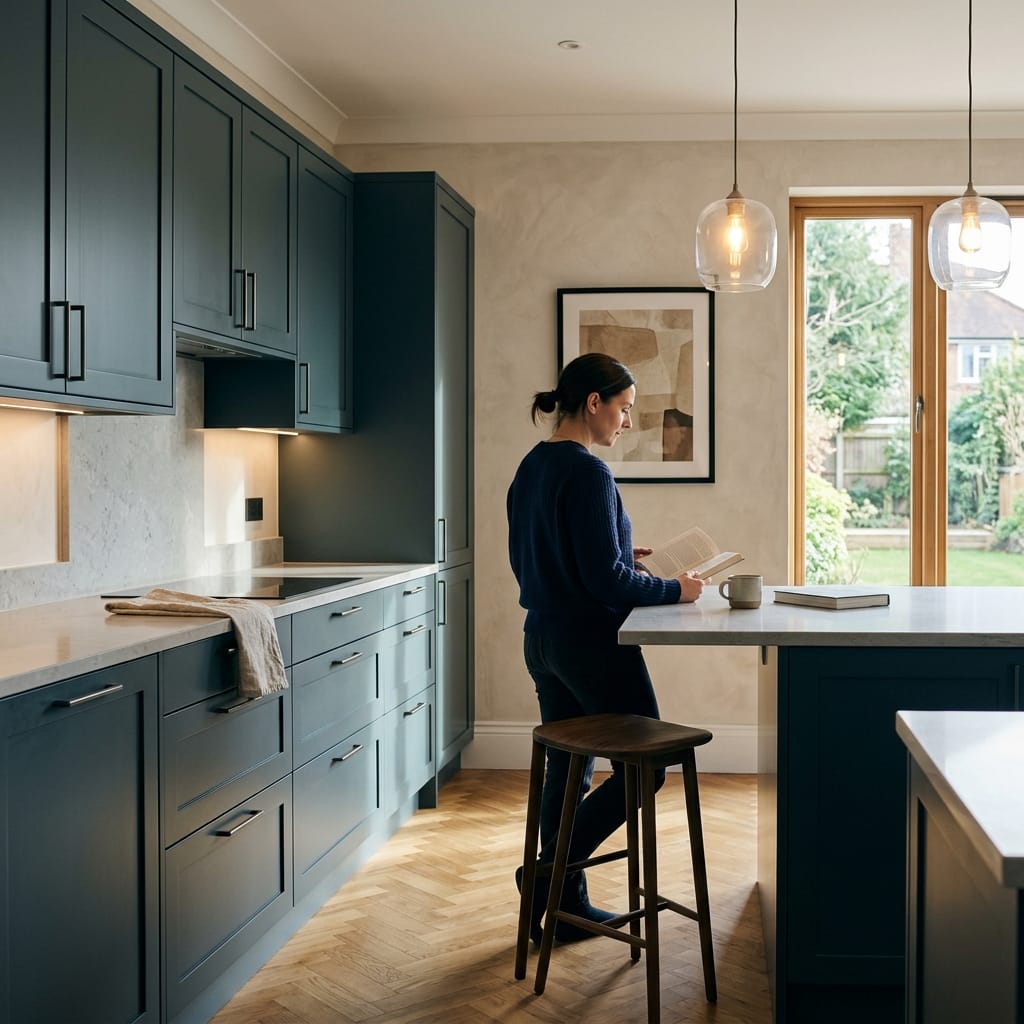 Bespoke kitchen designed for a Epsom home, quality materials and considered layout