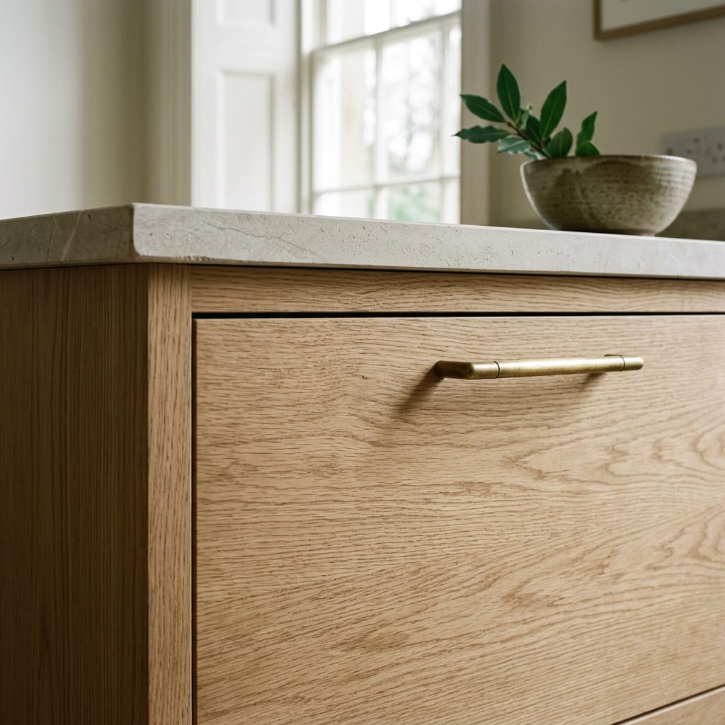 square3_800x800-37 light wood drawer with brass handle and stone worktop