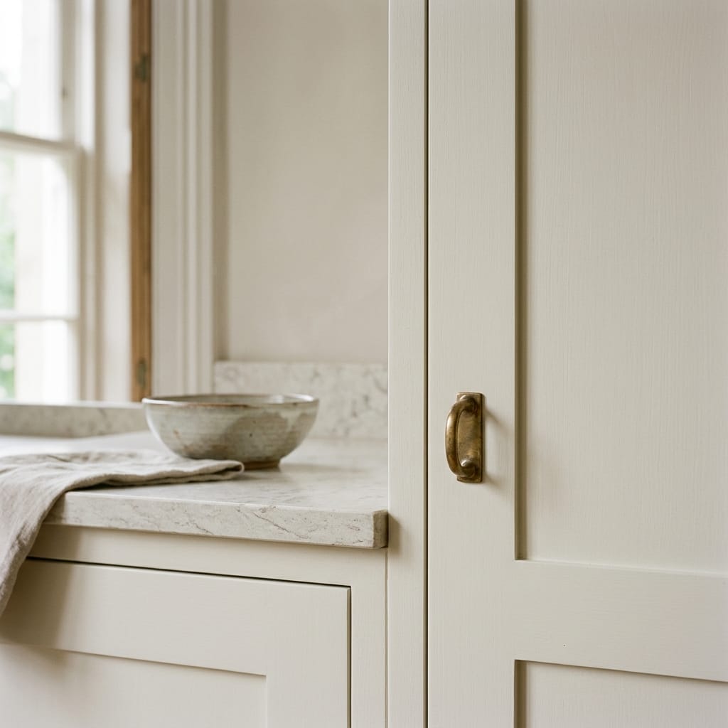 square3_800x800-42 Cream shaker cupboard with brass handle and marble worktop