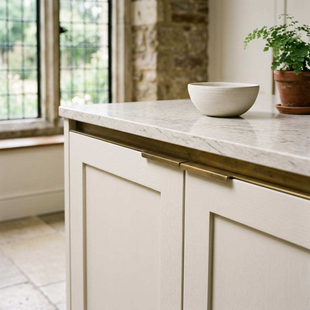 square3_800x800-65 cream panel doors with brass handles and marble worktop