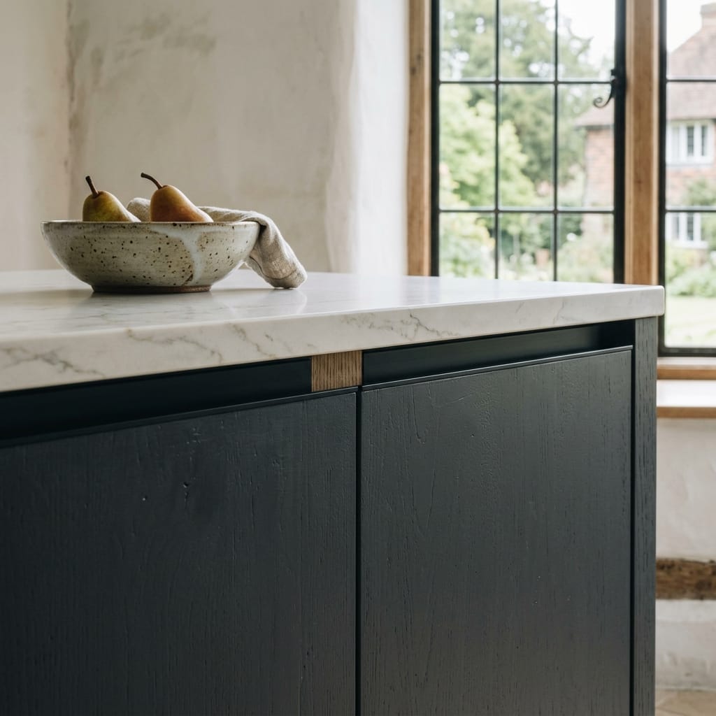 square3_800x800-68 Dark wood panels with marble worktop and ceramic fruit bowl by window