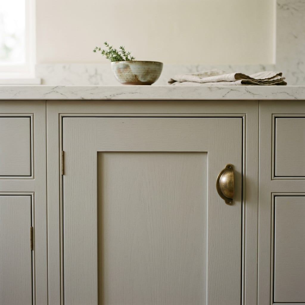 square3_800x800-78 light grey cupboard with brass cup handle and marble worktop
