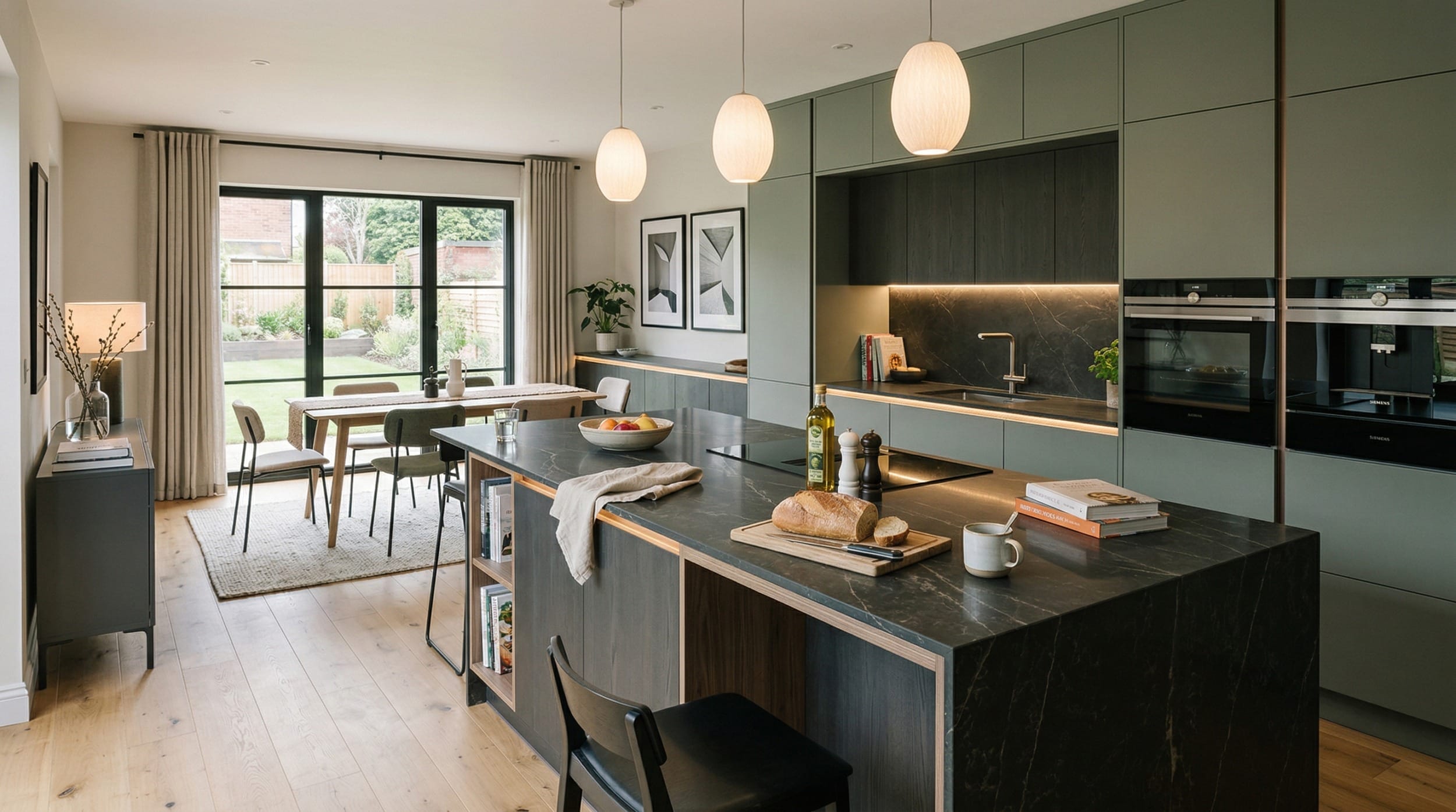 Mastercraft bespoke kitchen in Skelmersdale, wide architectural view showing room volume and design quality