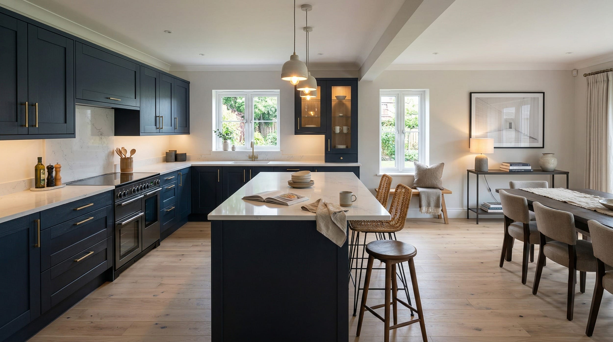 Mastercraft bespoke kitchen in Whitehaven, wide architectural view showing room volume and design quality