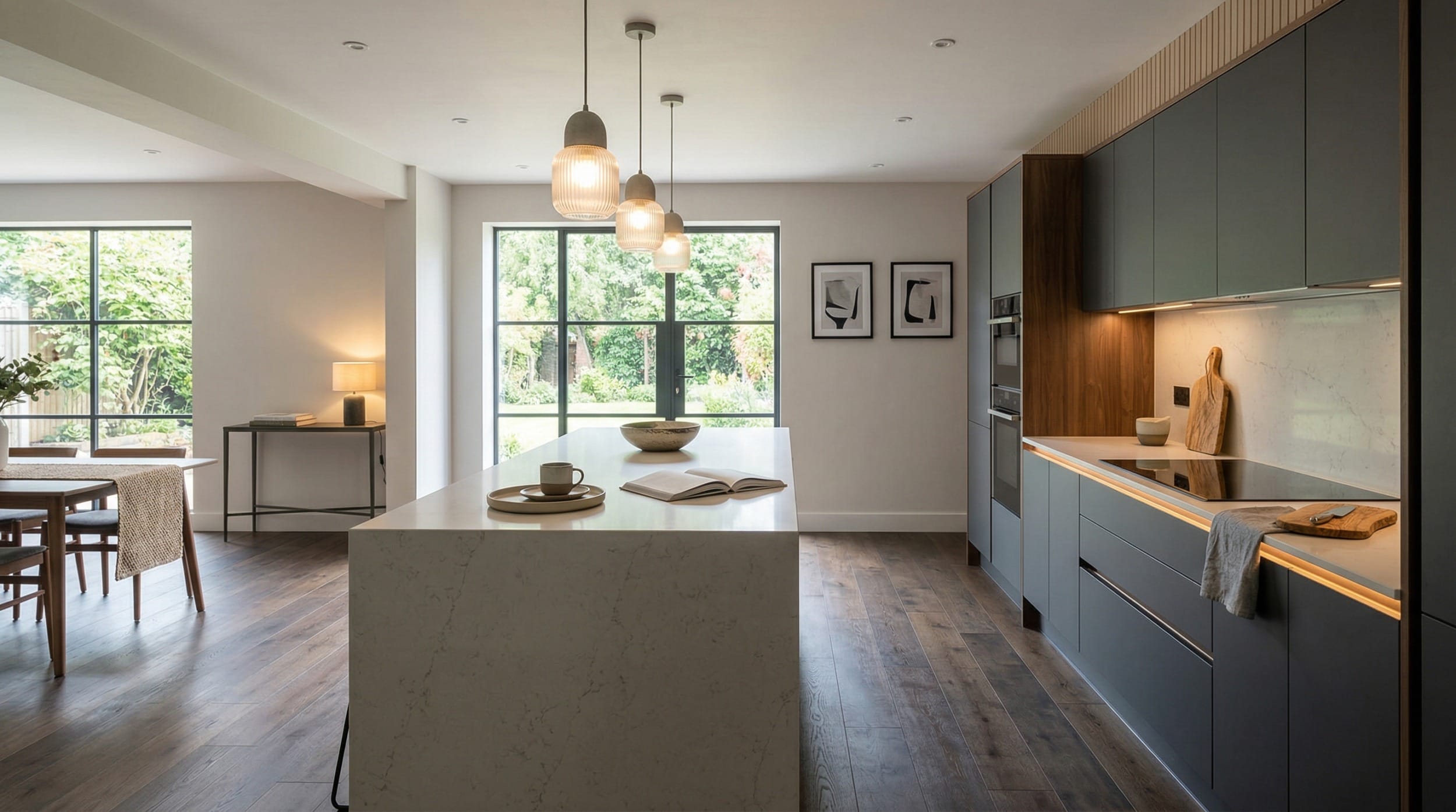 hero2_1200x675-112 Mastercraft bespoke kitchen in Burton upon Trent, wide architectural view showing room volume and design quality