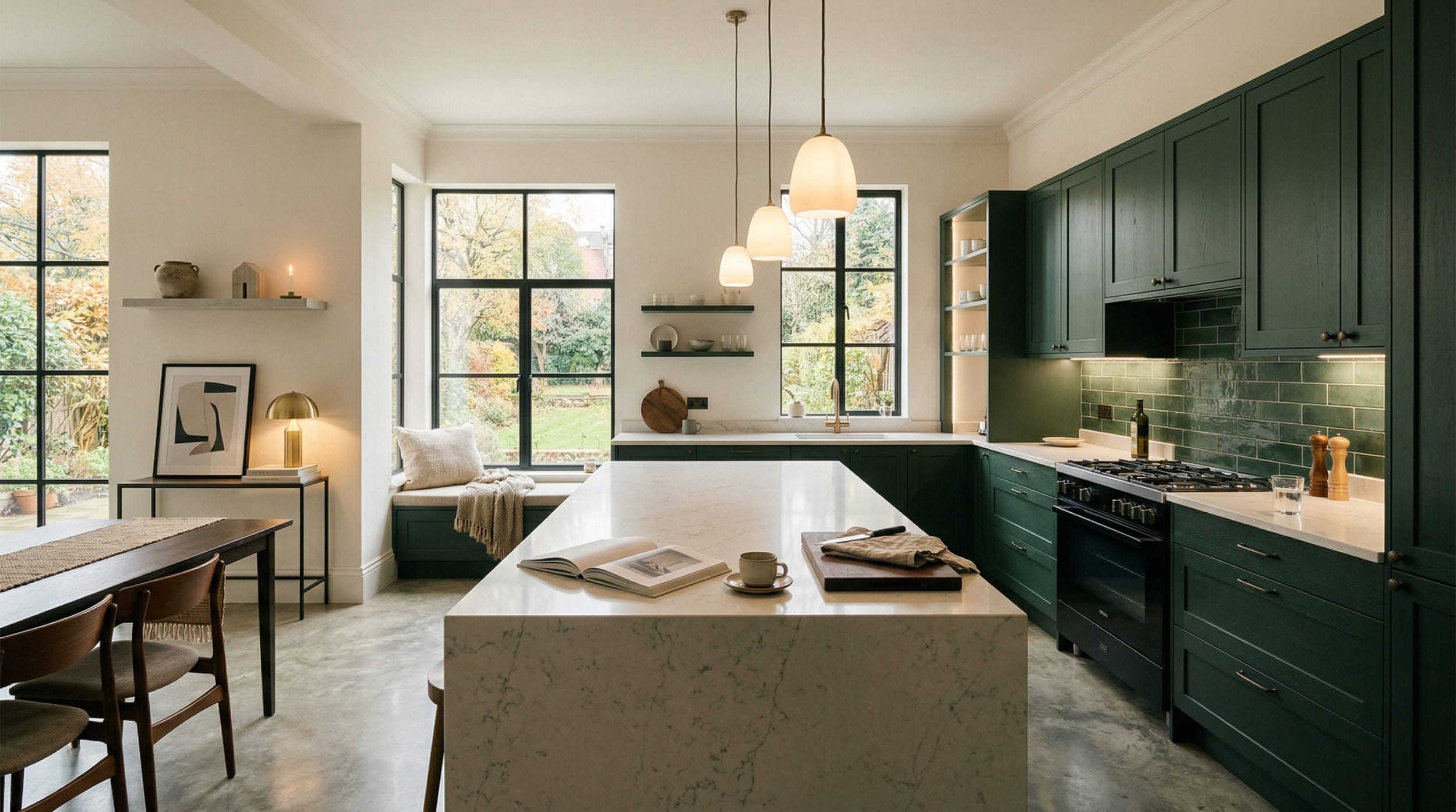 Mastercraft bespoke kitchen in Hednesford, wide architectural view showing room volume and design quality