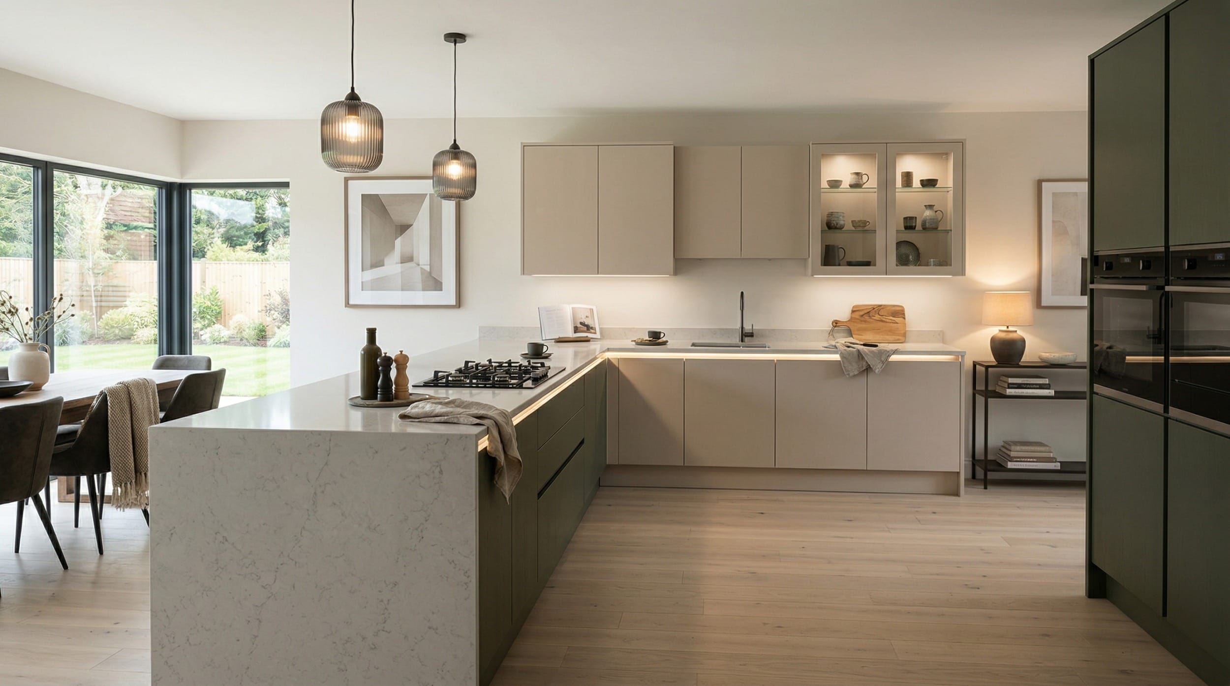 Mastercraft bespoke kitchen in Stoke on Trent, wide architectural view showing room volume and design quality