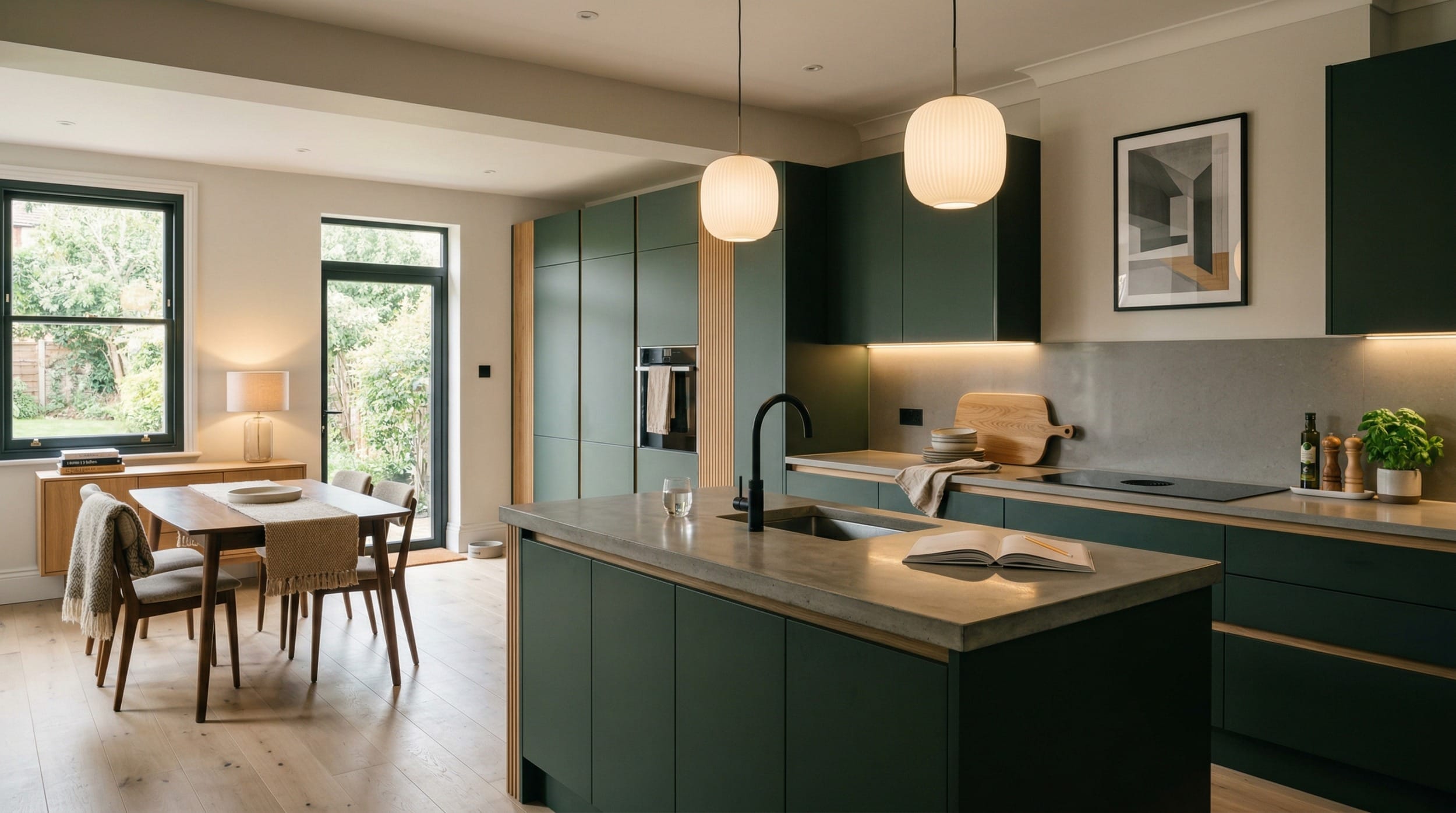 Mastercraft bespoke kitchen in Ilkeston, wide architectural view showing room volume and design quality