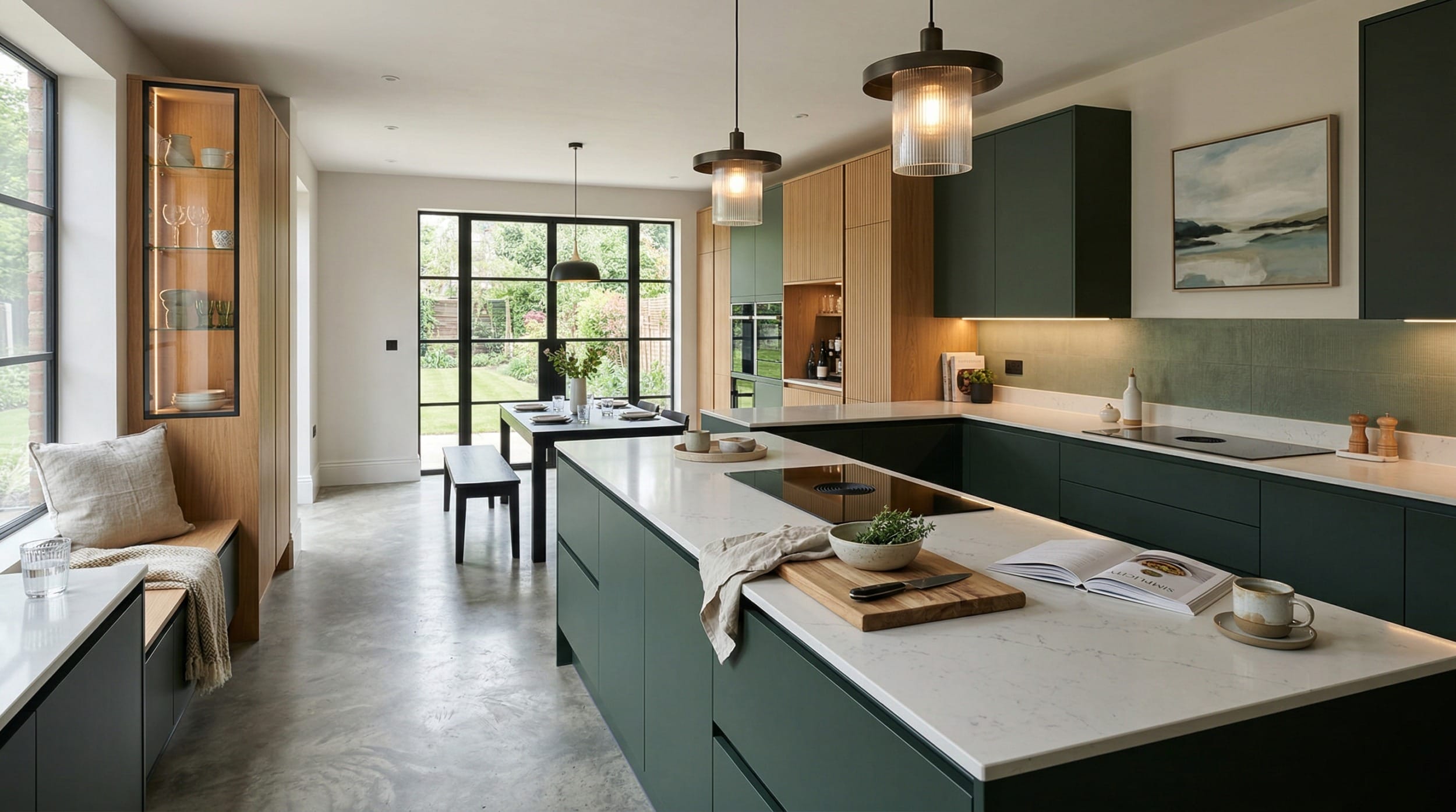 Mastercraft bespoke kitchen in Ripley, wide architectural view showing room volume and design quality