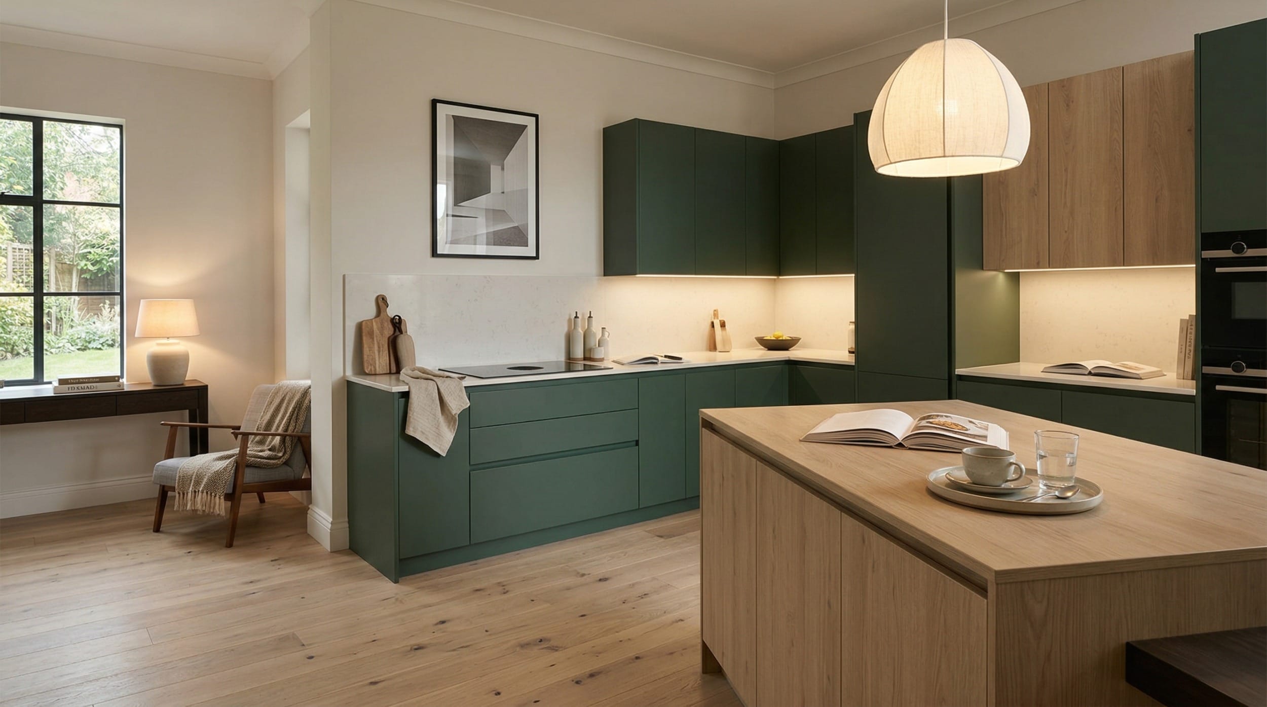 hero2_1200x675-143 Mastercraft bespoke kitchen in Birmingham, wide architectural view showing room volume and design quality