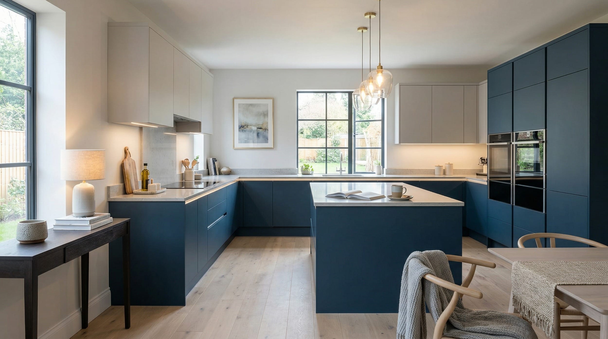 Mastercraft bespoke kitchen in Coventry, wide architectural view showing room volume and design quality