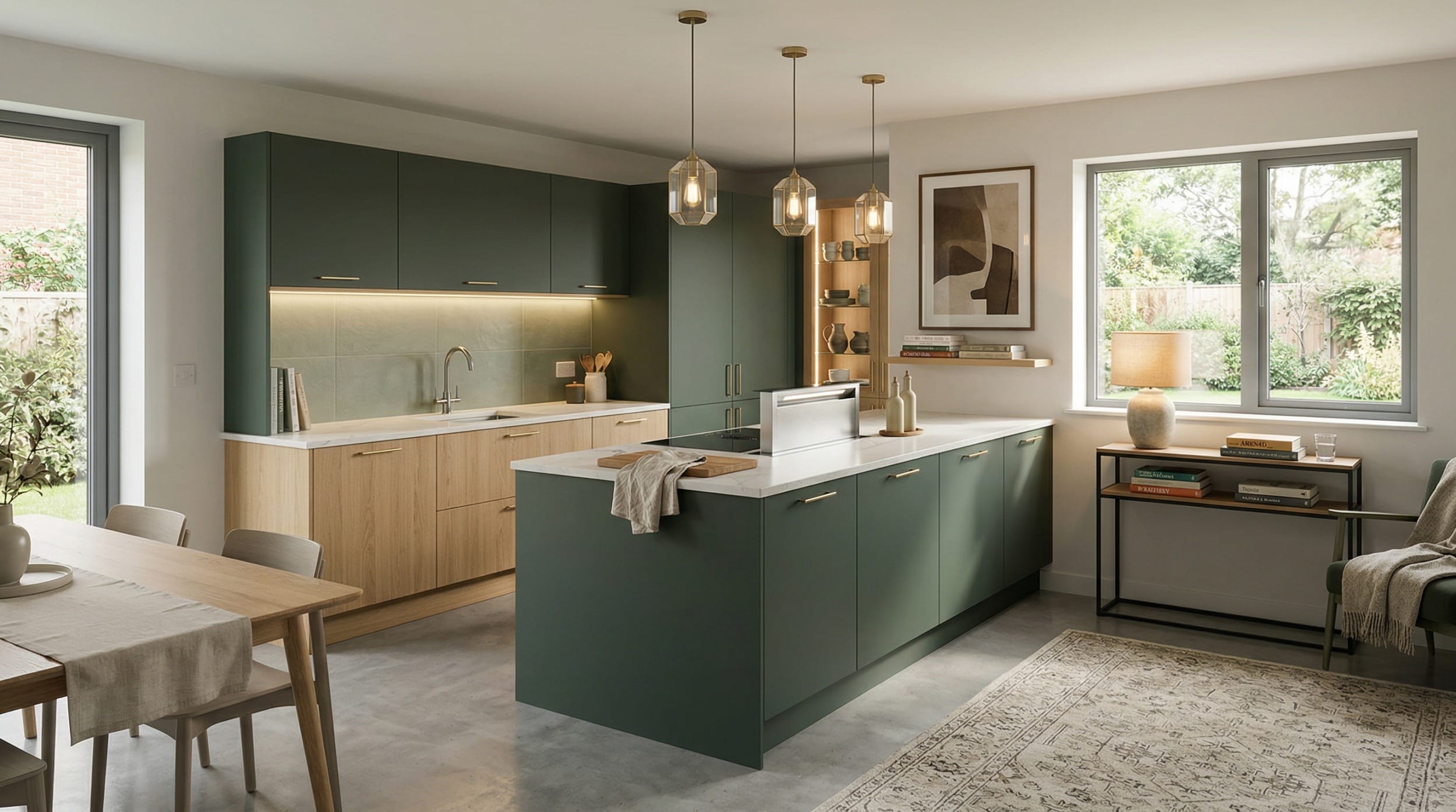 Mastercraft bespoke kitchen in Walsall, wide architectural view showing room volume and design quality