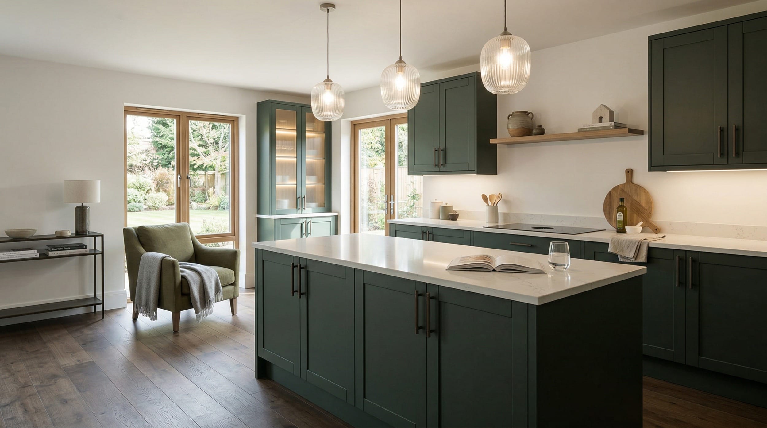 hero2_1200x675-158 Mastercraft bespoke kitchen in Ansley, wide architectural view showing room volume and design quality