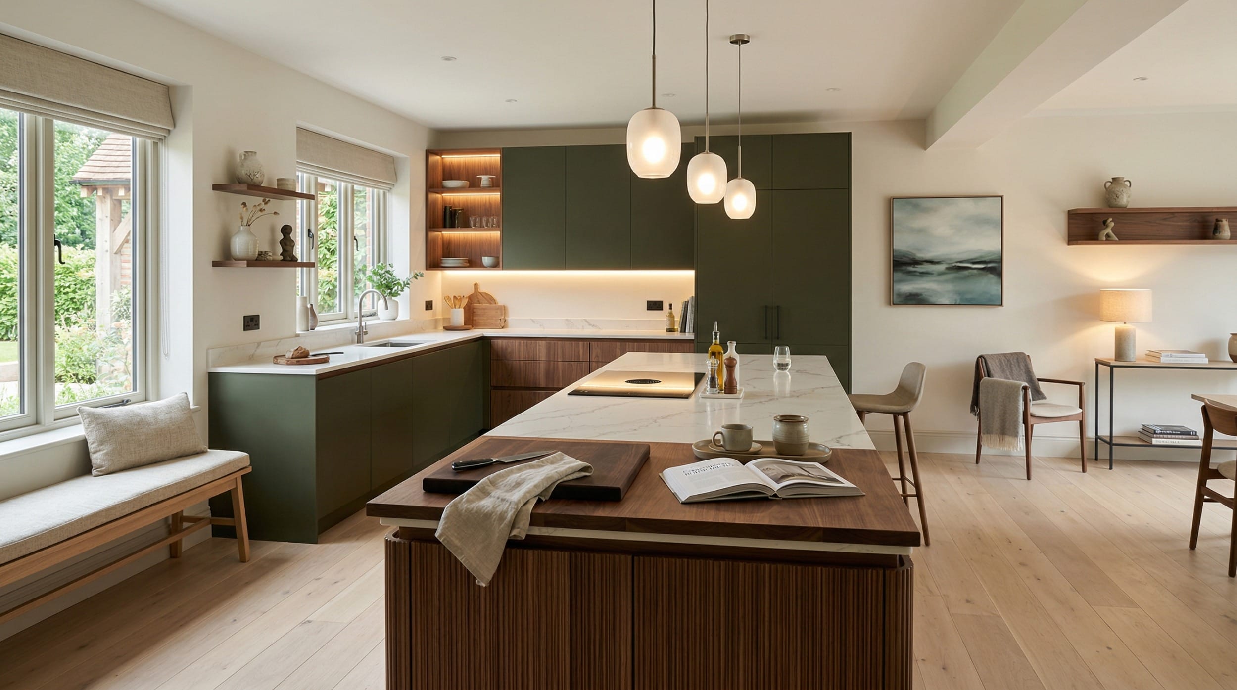 hero2_1200x675-169 Mastercraft bespoke kitchen in Stratford upon Avon, wide architectural view showing room volume and design quality