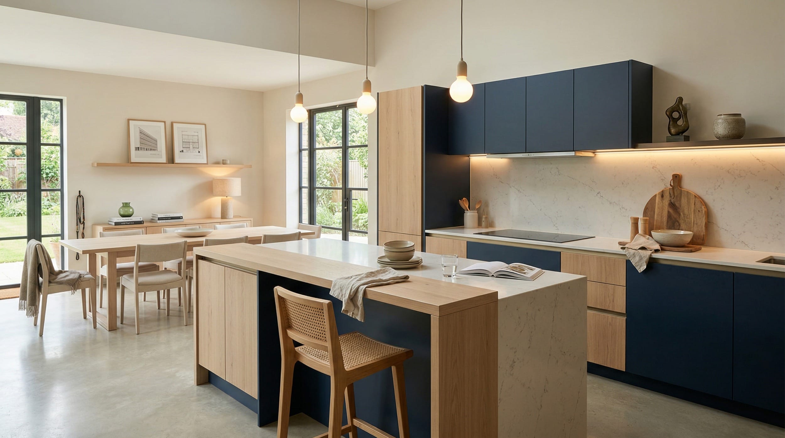 Mastercraft bespoke kitchen in Carterton, wide architectural view showing room volume and design quality