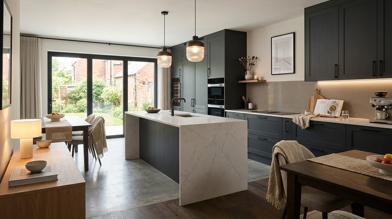 hero2_1200x675-21 Mastercraft bespoke kitchen in Carlisle, wide architectural view showing room volume and design quality