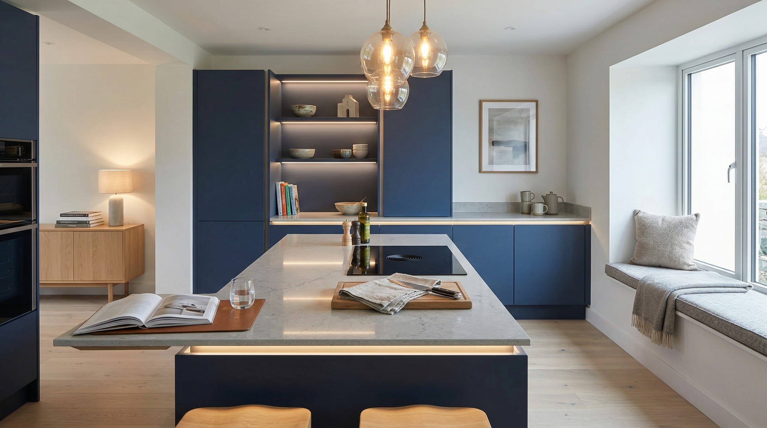 hero2_1200x675-237 Mastercraft bespoke kitchen in Porthmadog, wide architectural view showing room volume and design quality