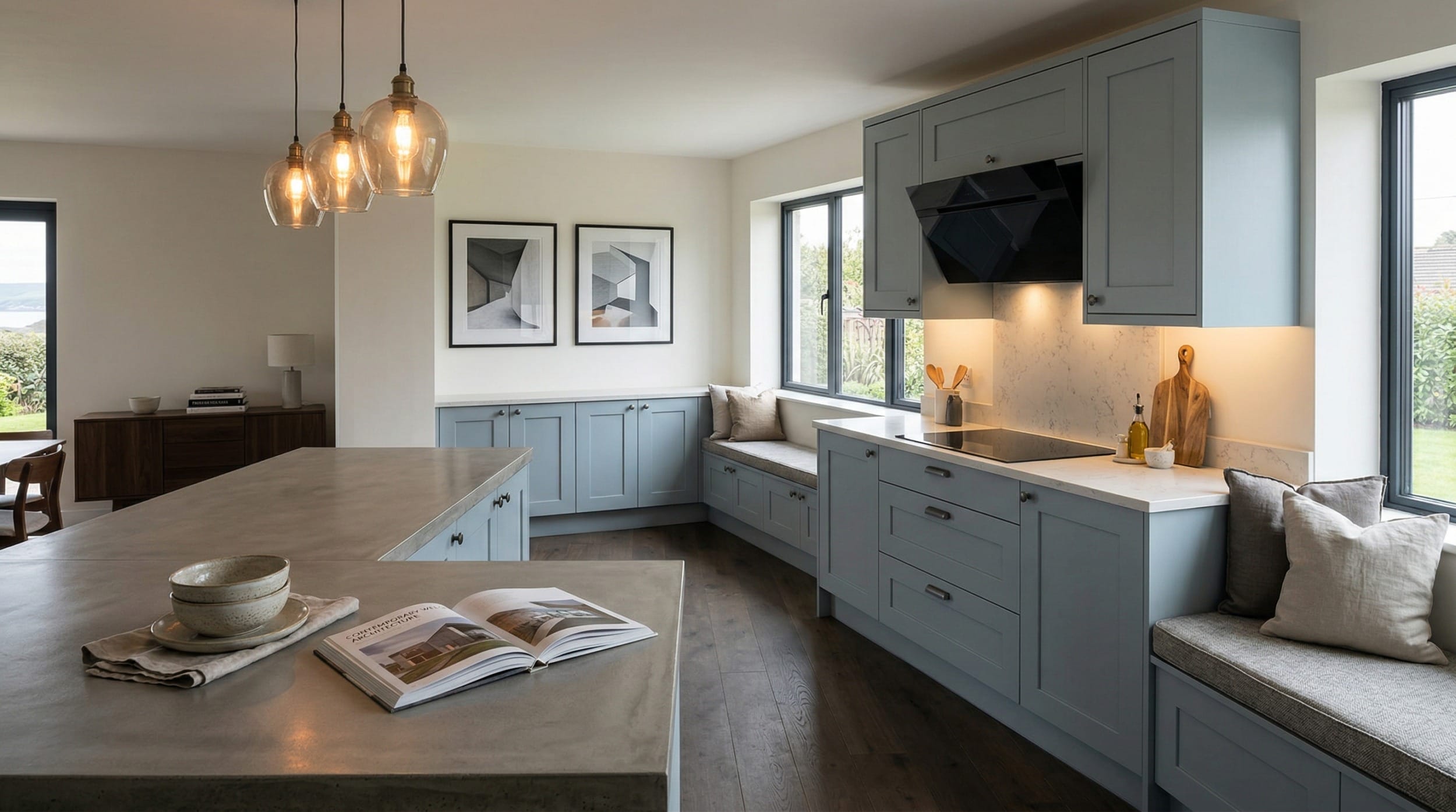 hero2_1200x675-238 Mastercraft bespoke kitchen in Pwllheli, wide architectural view showing room volume and design quality