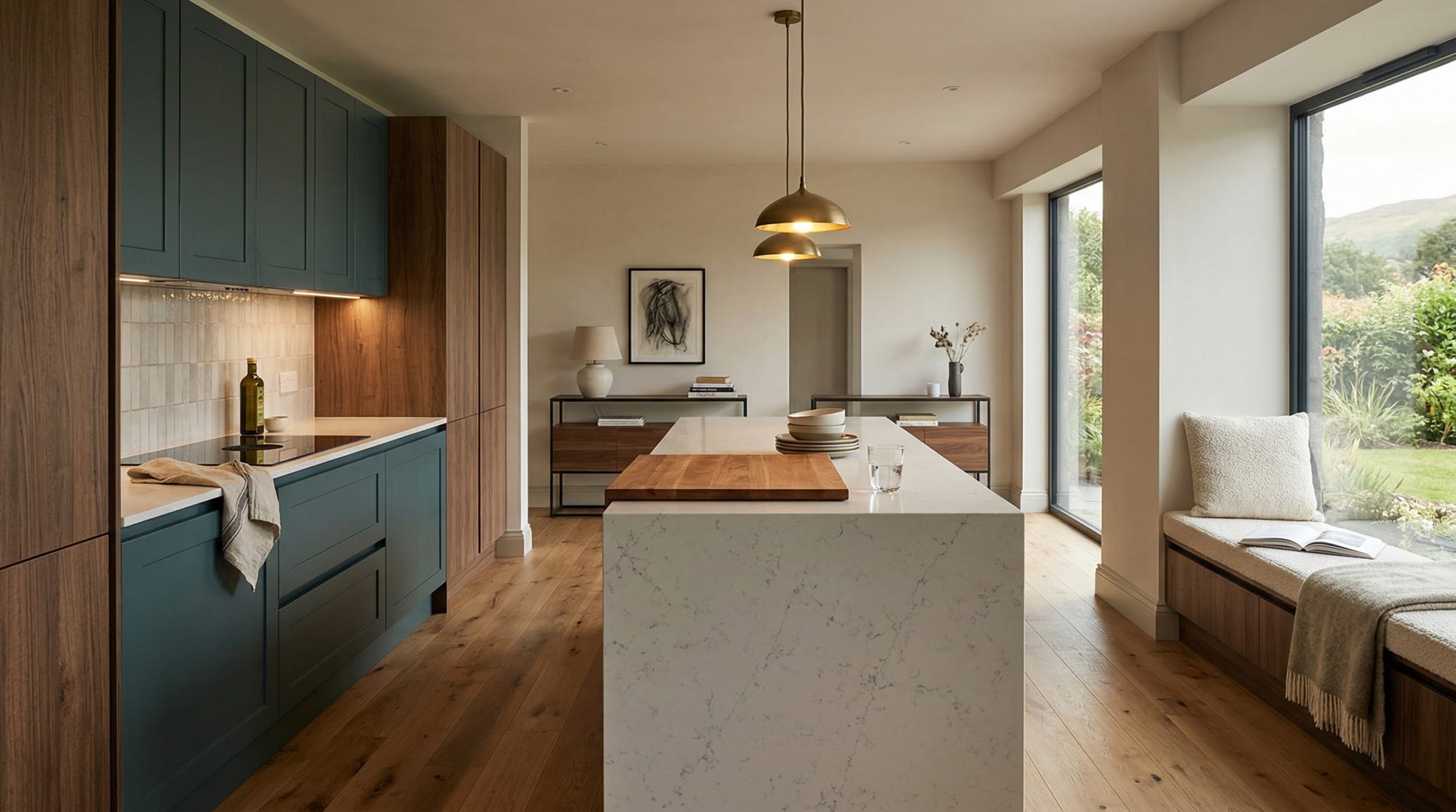 hero2_1200x675-239 Mastercraft bespoke kitchen in Tywyn, wide architectural view showing room volume and design quality