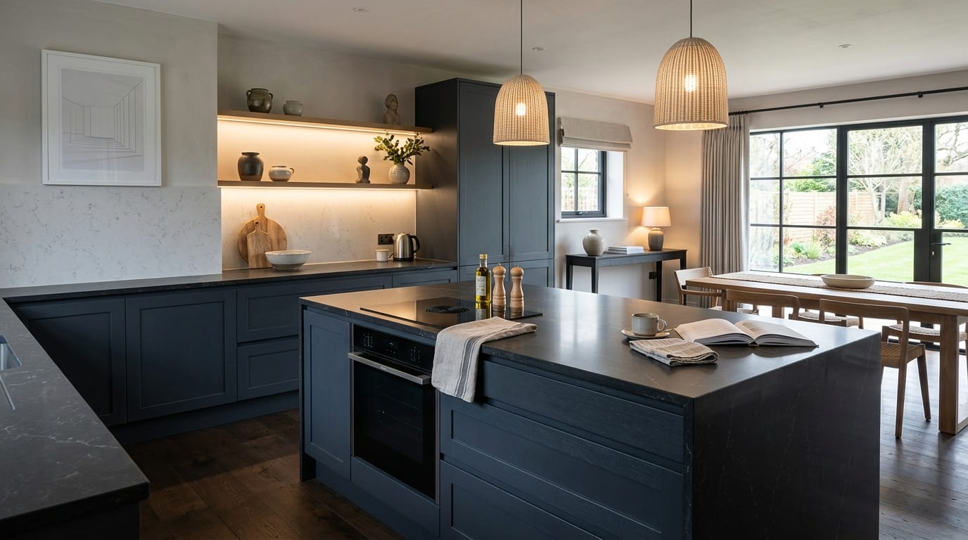 hero2_1200x675-25 Mastercraft bespoke kitchen in Morpeth, wide architectural view showing room volume and design quality