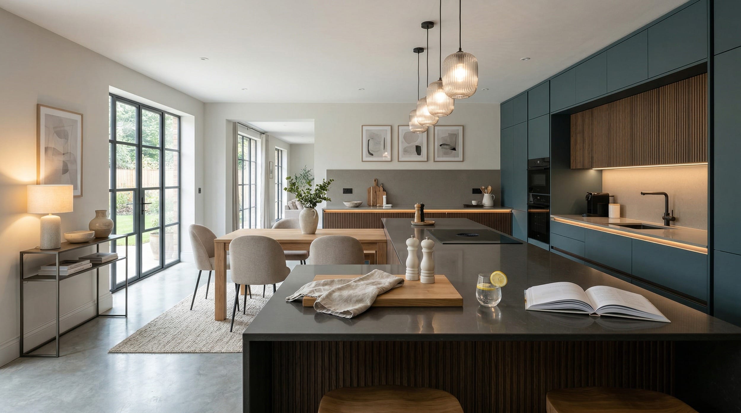 hero2_1200x675-259 Mastercraft bespoke kitchen in Axton, wide architectural view showing room volume and design quality