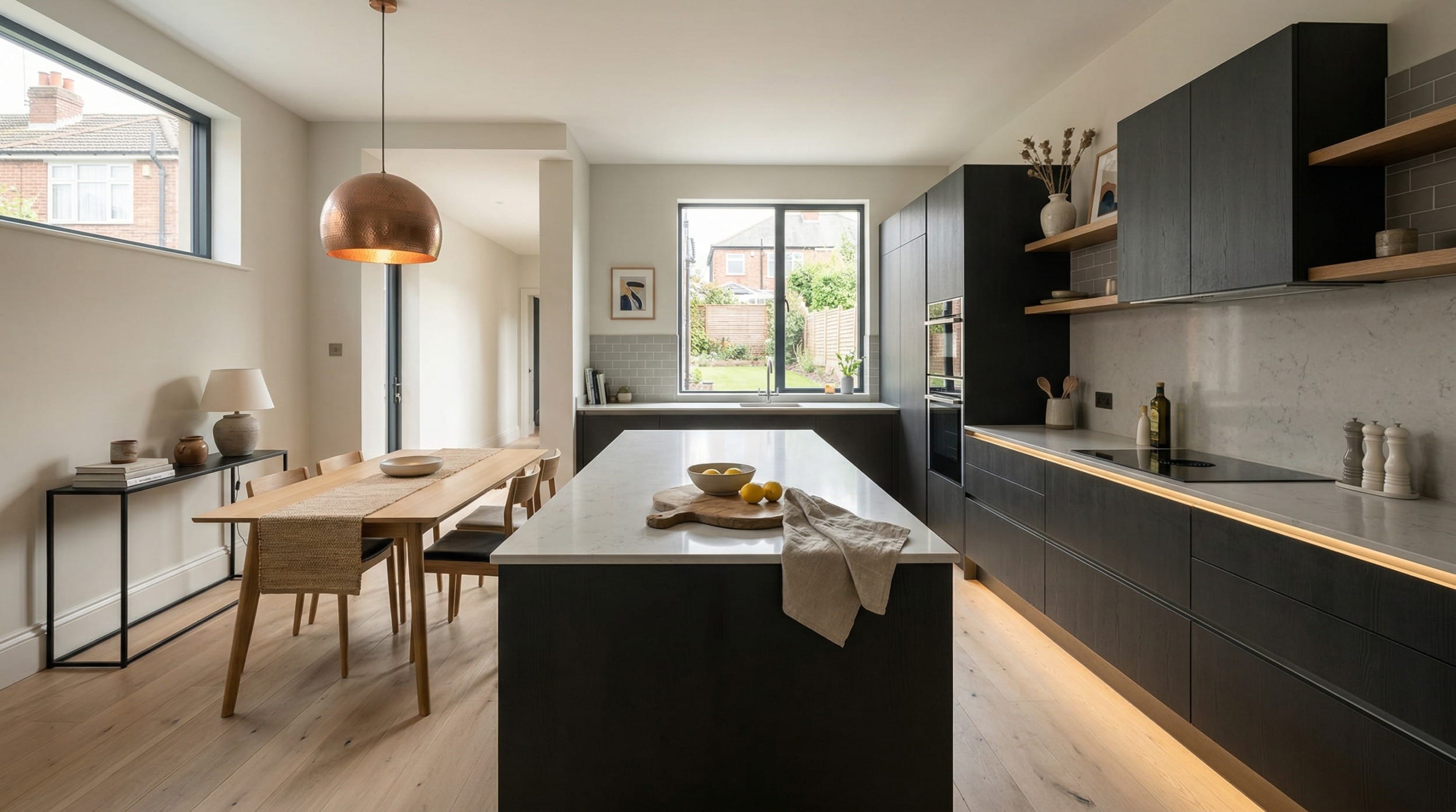 hero2_1200x675-261 Mastercraft bespoke kitchen in Broughton, wide architectural view showing room volume and design quality