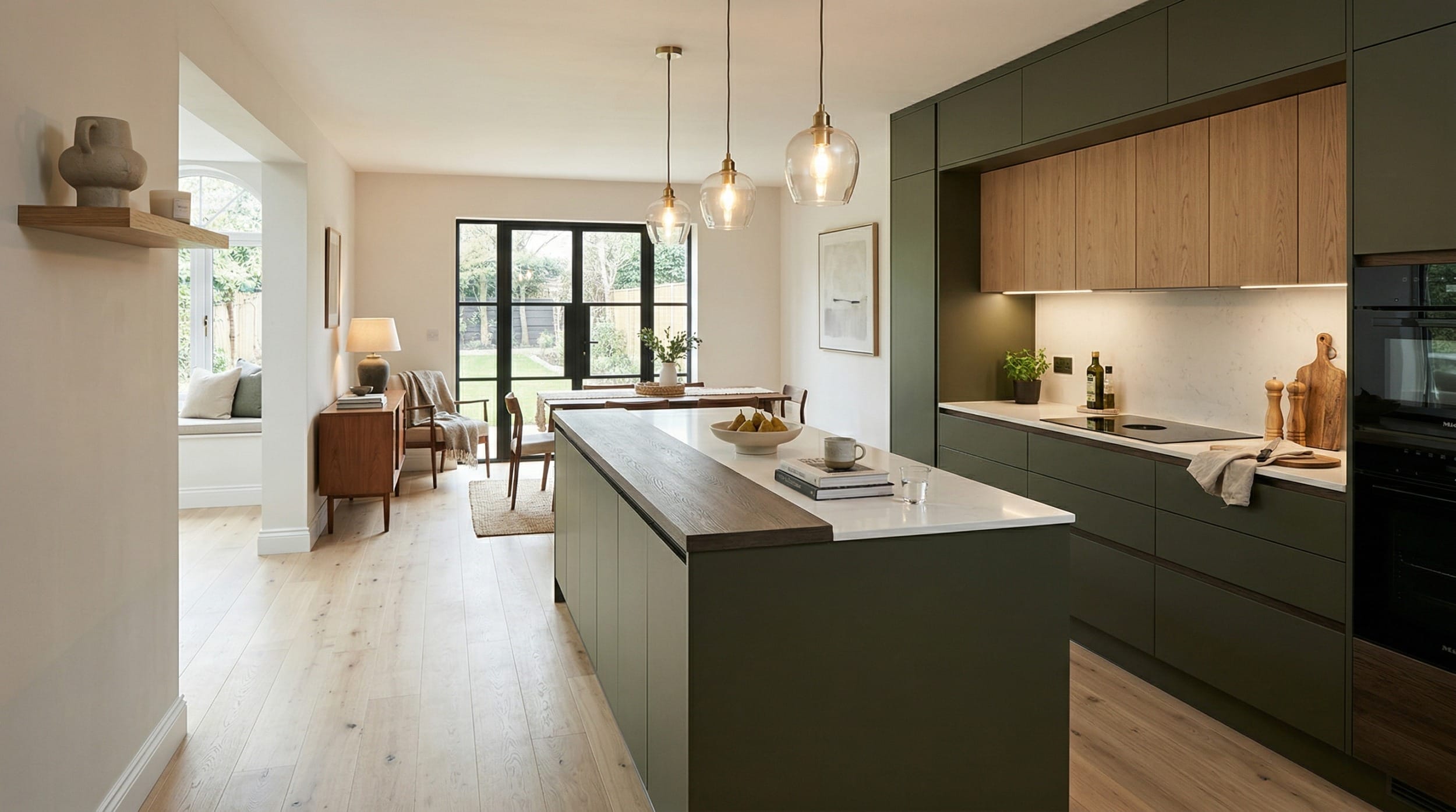 hero2_1200x675-263 Mastercraft bespoke kitchen in Buckley, wide architectural view showing room volume and design quality