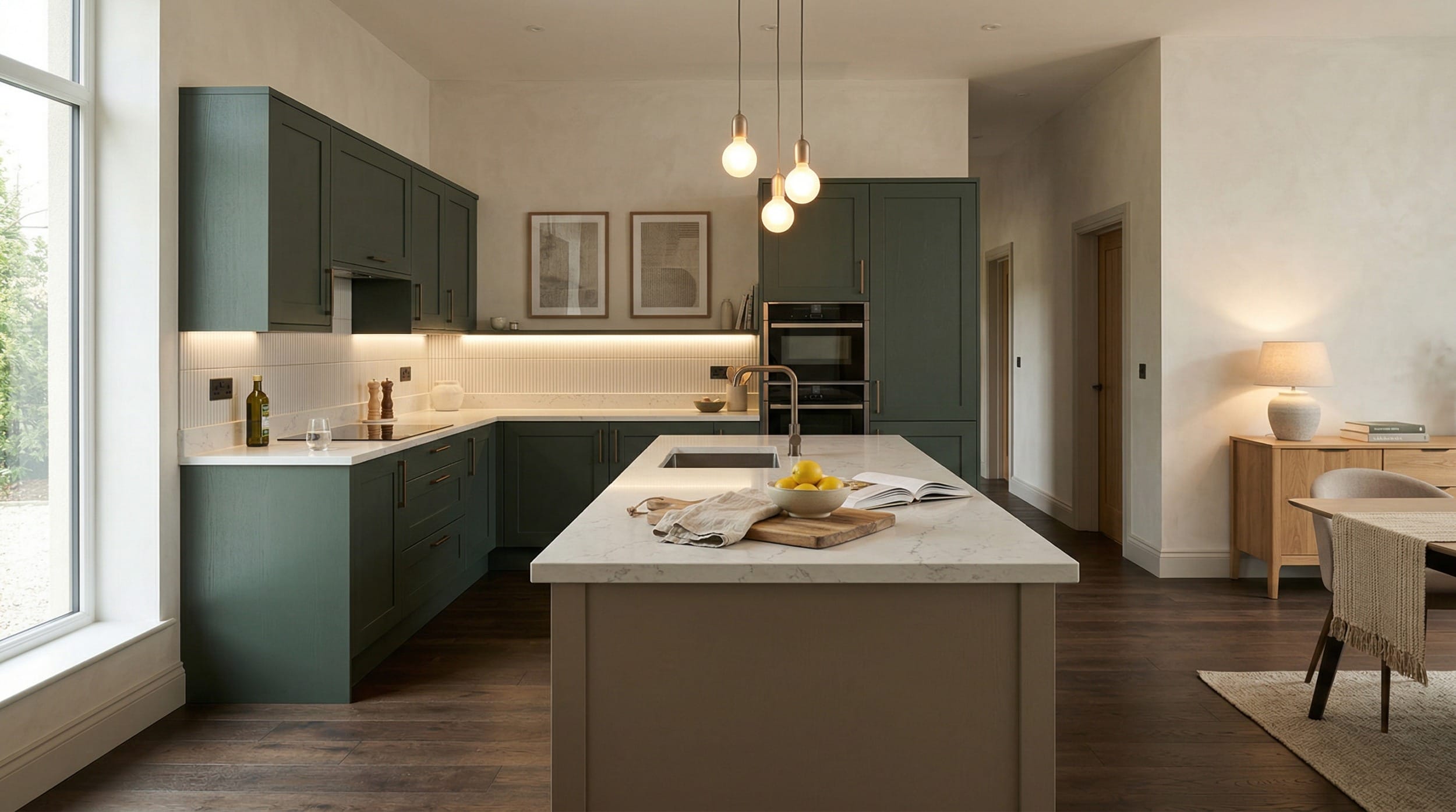 hero2_1200x675-265 Mastercraft bespoke kitchen in Flint, wide architectural view showing room volume and design quality