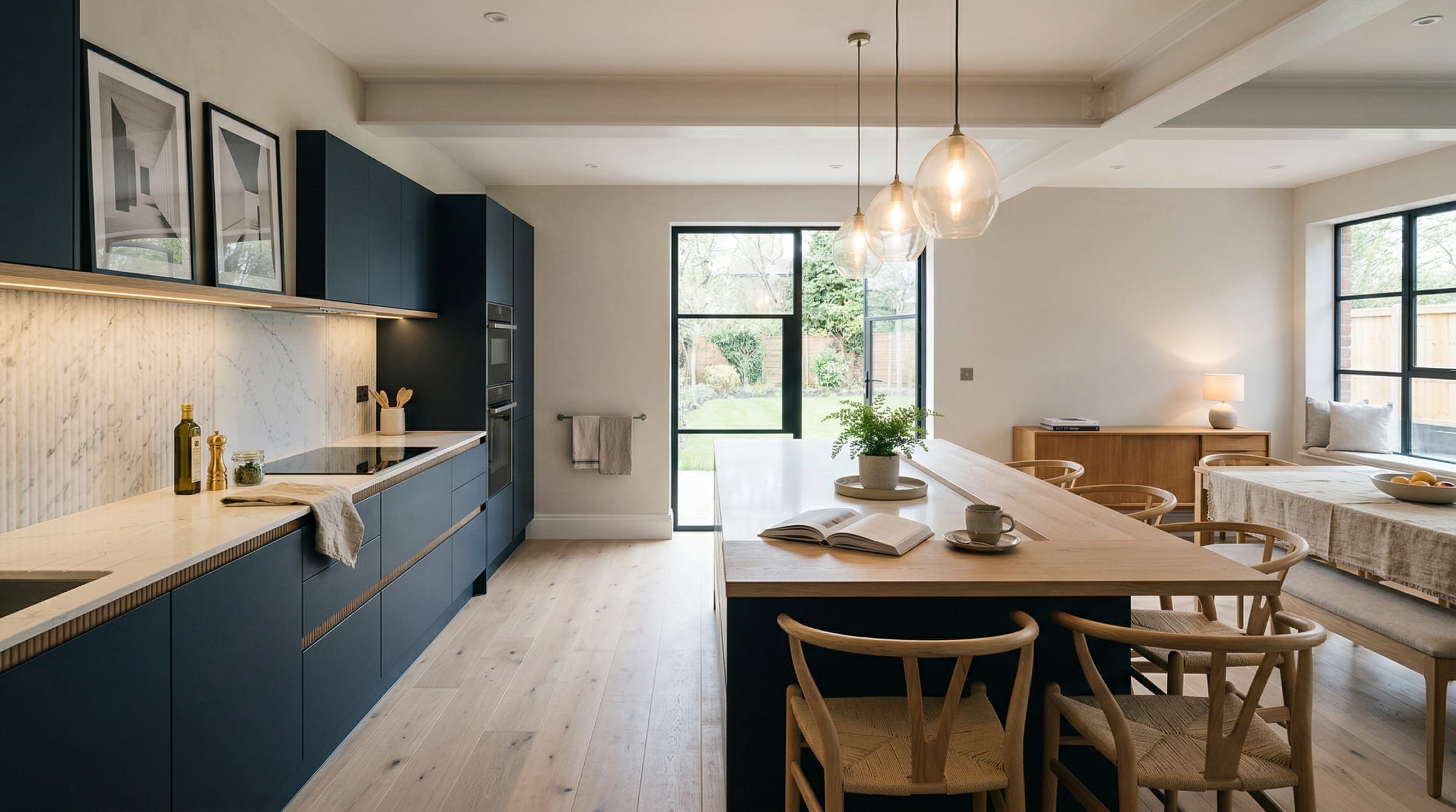 hero2_1200x675-266 Mastercraft bespoke kitchen in Hawarden, wide architectural view showing room volume and design quality