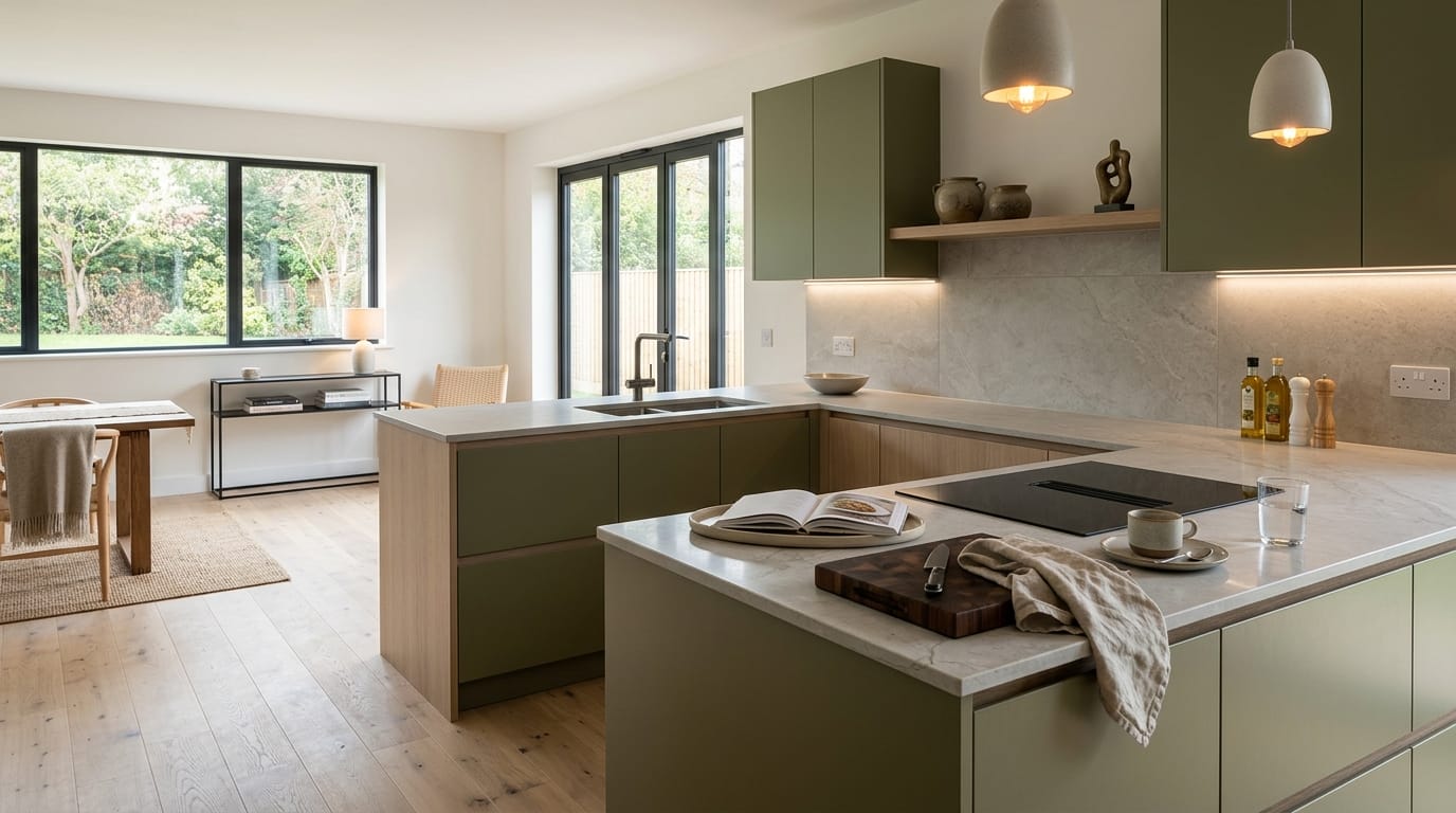 hero2_1200x675-27 Mastercraft bespoke kitchen in Corbridge, wide architectural view showing room volume and design quality