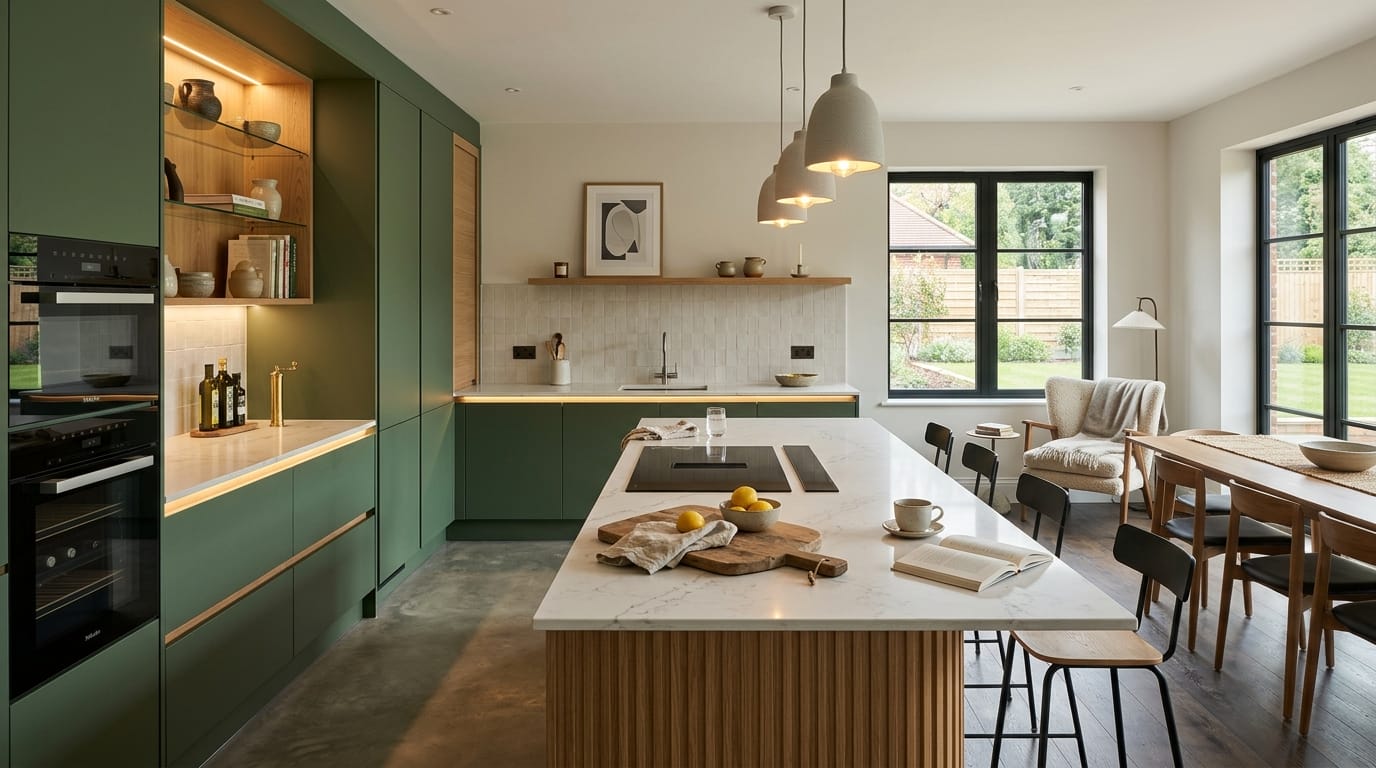 hero2_1200x675-28 Mastercraft bespoke kitchen in Sevenoaks, wide architectural view showing room volume and design quality