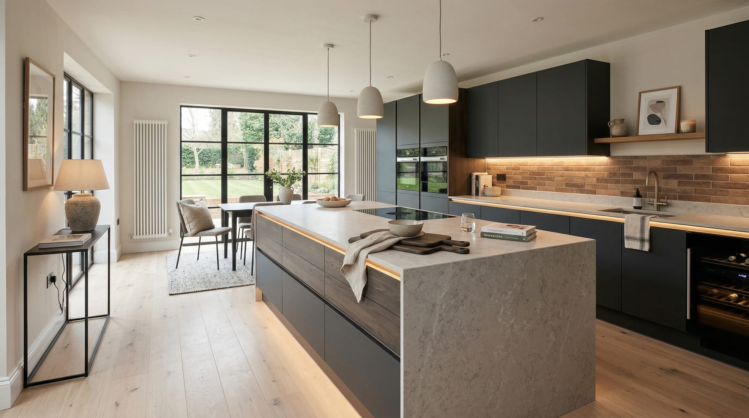 hero2_1200x675-328 Mastercraft bespoke kitchen design, wide architectural view showing room volume and design quality