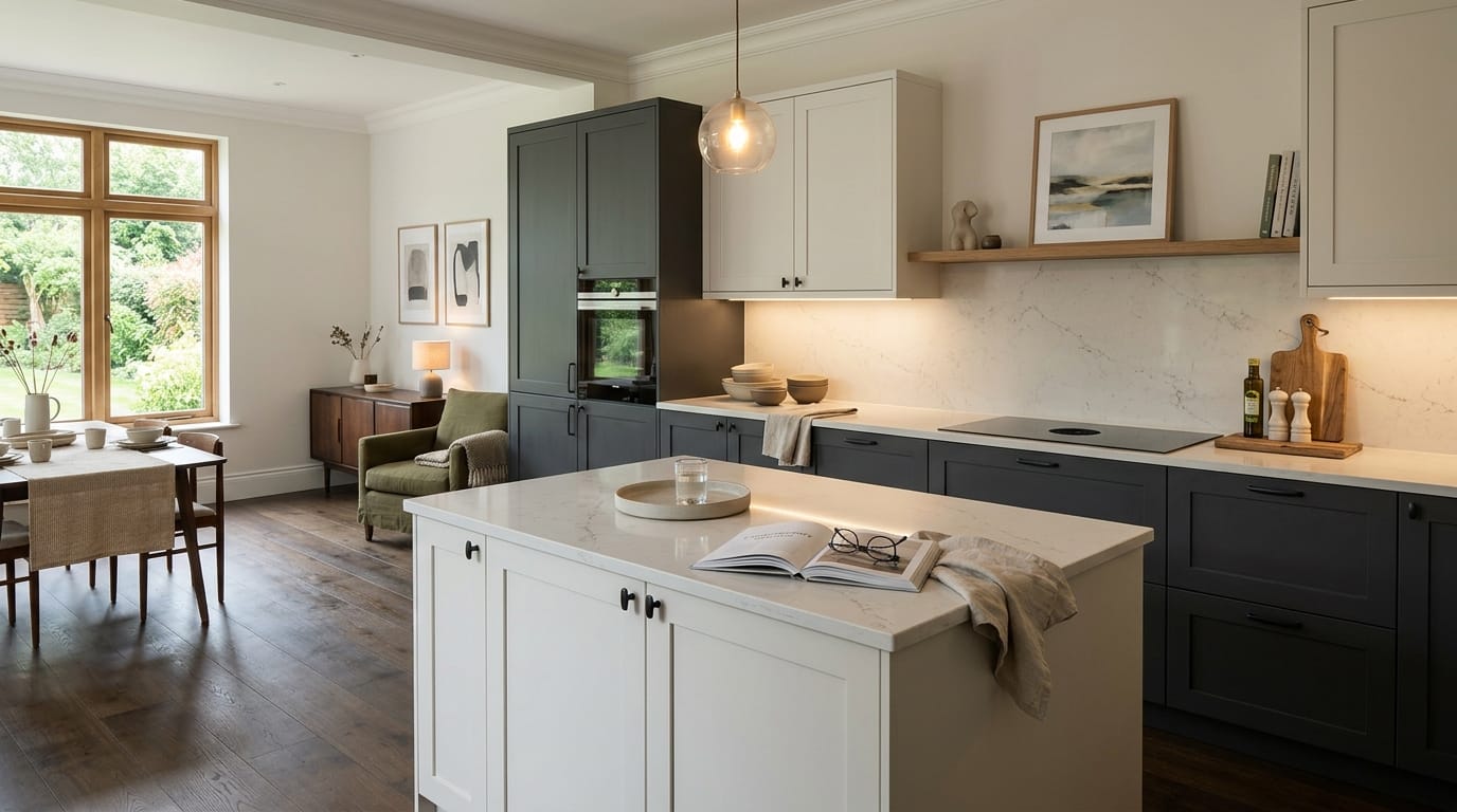 hero2_1200x675-36 Mastercraft bespoke kitchen in Henley-on-Thames, wide architectural view showing room volume and design quality