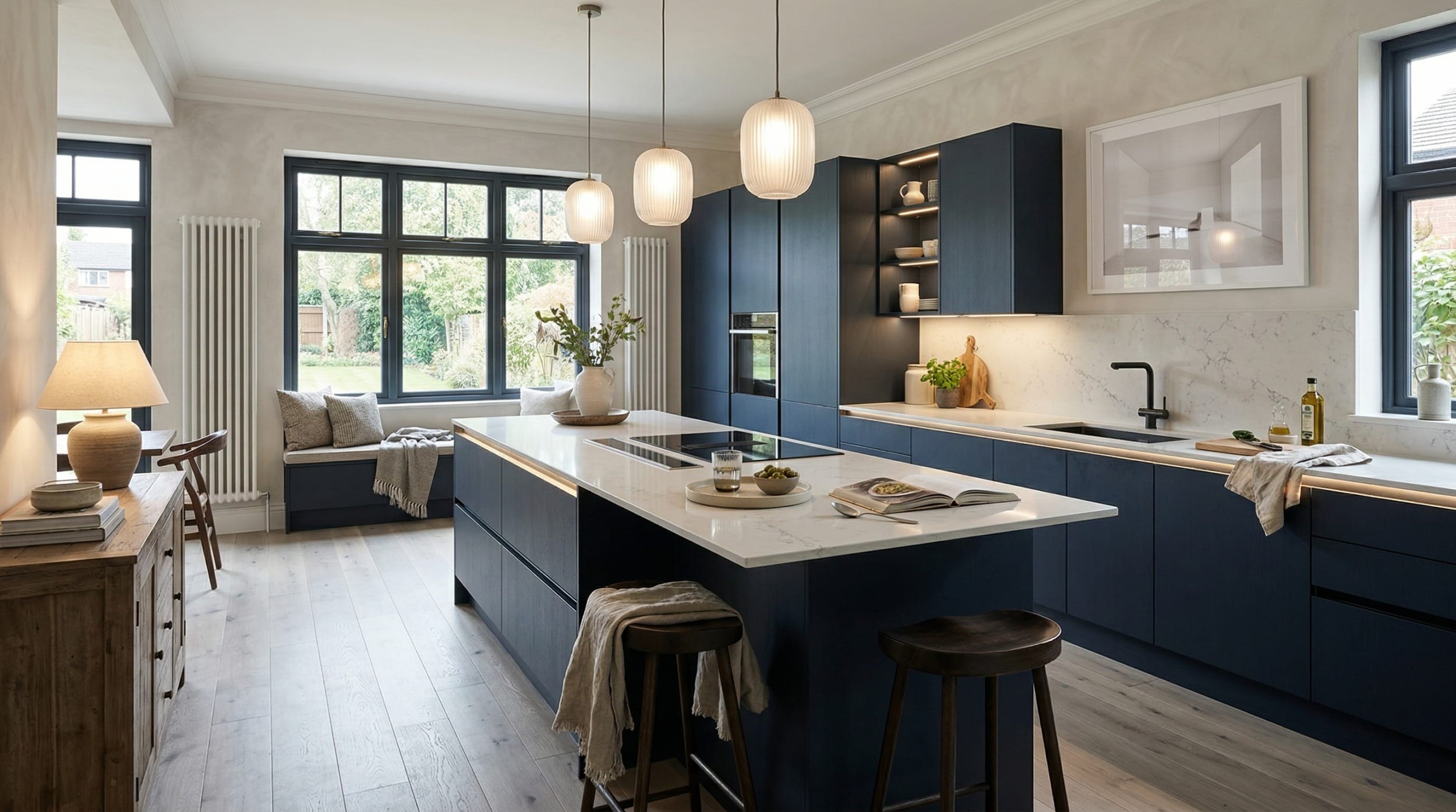 hero2_1200x675-370 Mastercraft bespoke kitchen design, wide architectural view showing room volume and design quality