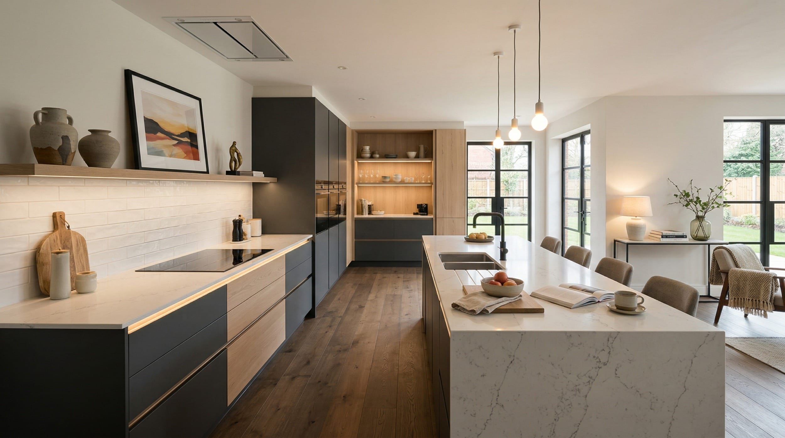 hero2_1200x675-385 Mastercraft bespoke kitchen design, wide architectural view showing room volume and design quality
