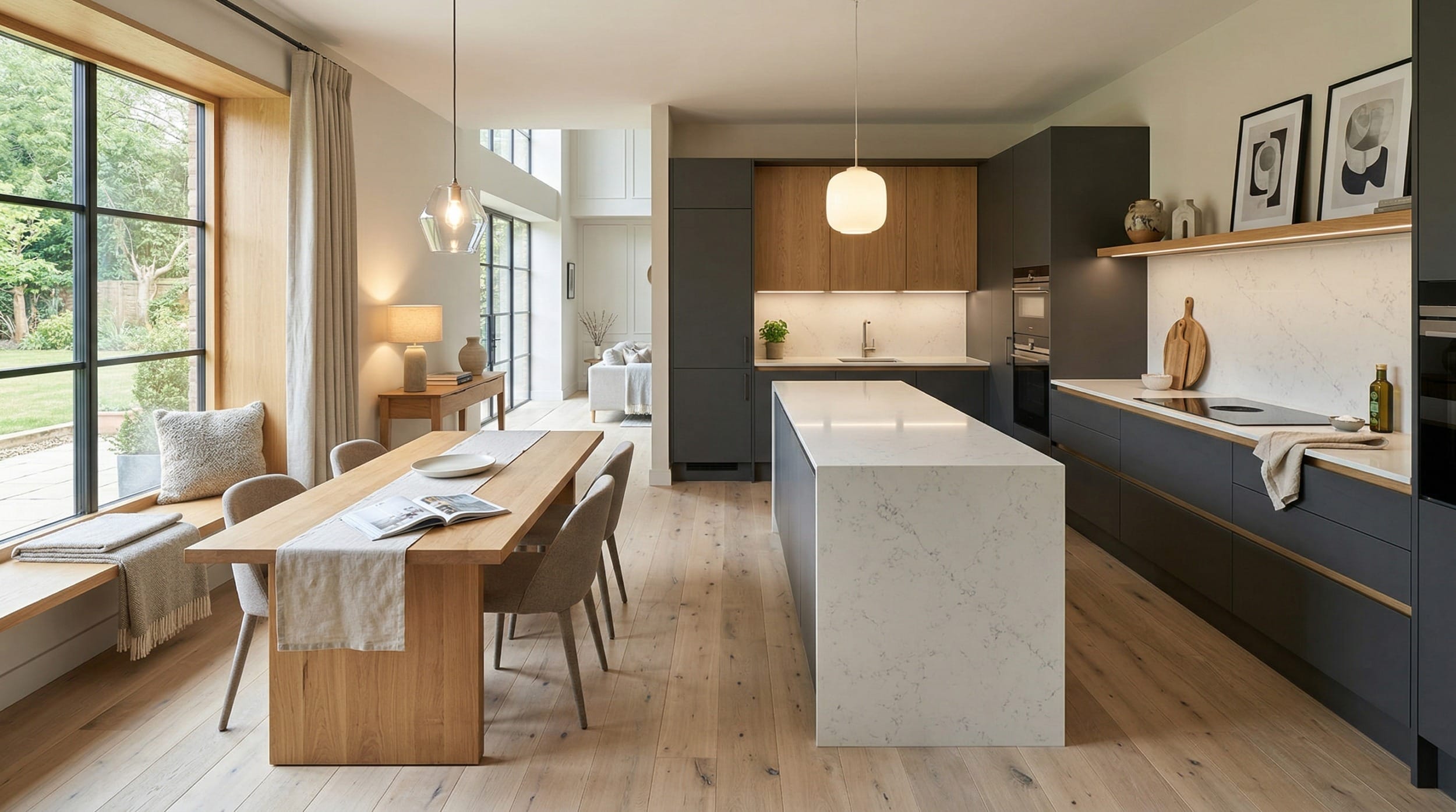 hero2_1200x675-432 modern kitchen with marble island, wood accents and large black-framed windows
