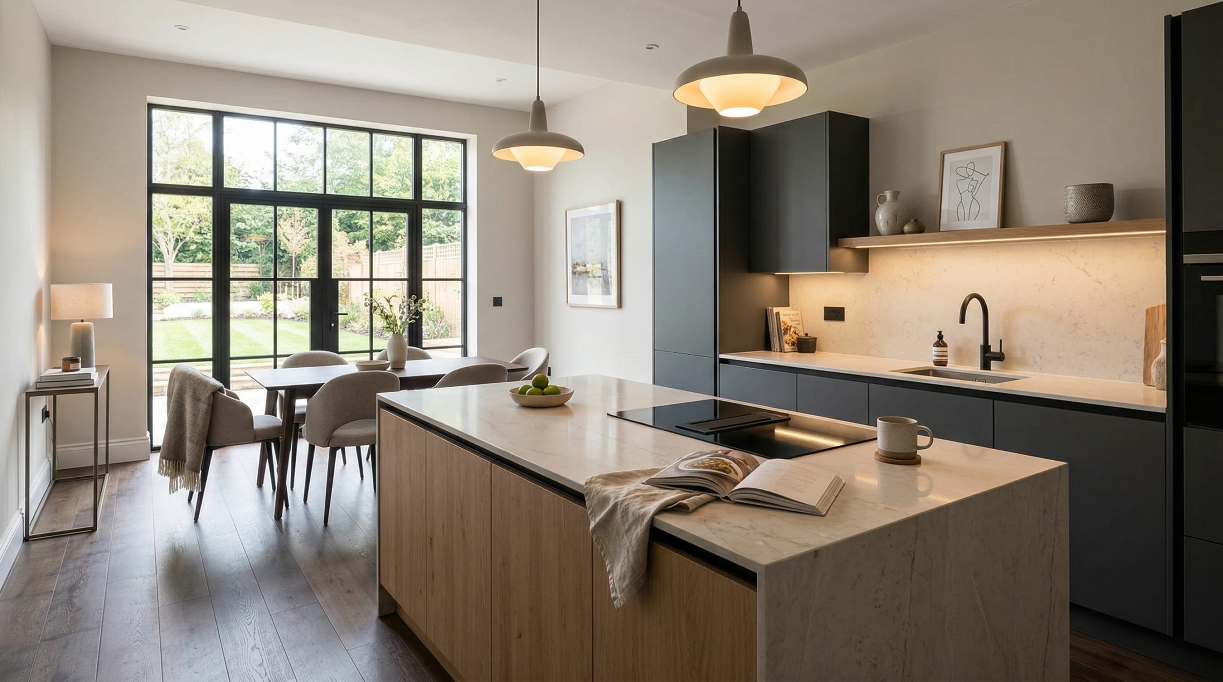 hero2_1200x675-438 Mastercraft bespoke kitchen design, wide architectural view showing room volume and design quality