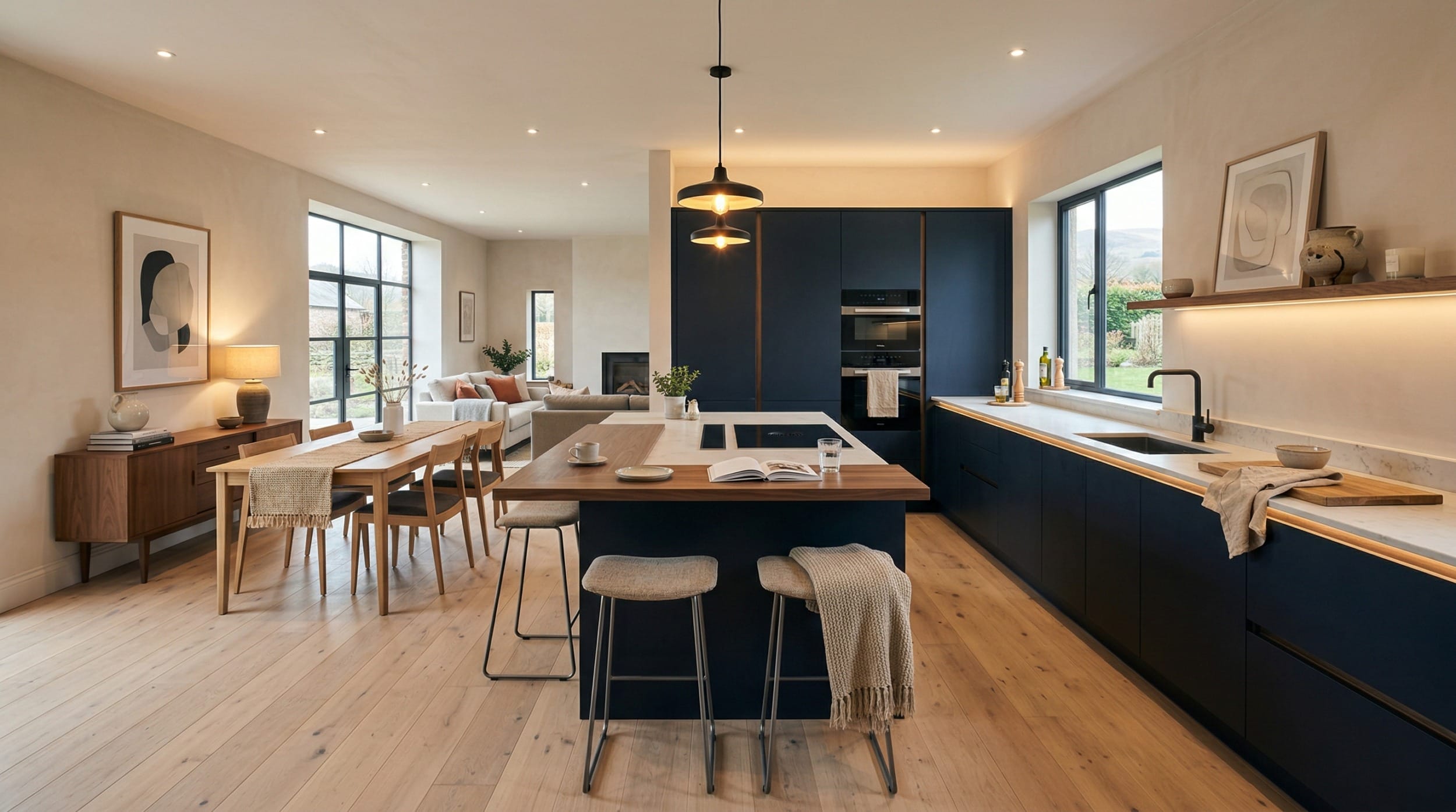 hero2_1200x675-457 Mastercraft bespoke kitchen design, wide architectural view showing room volume and design quality