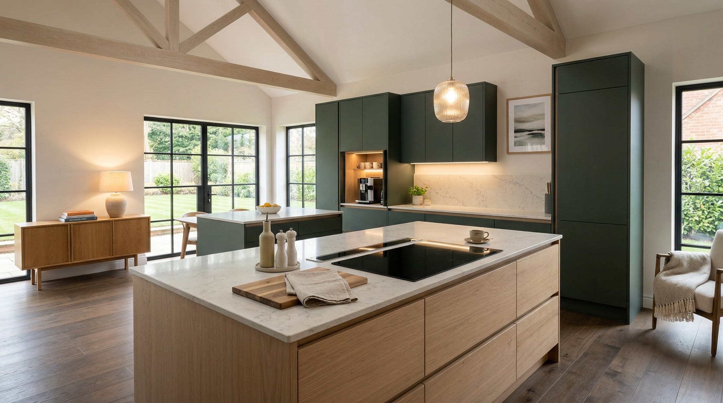 hero2_1200x675-468 Mastercraft bespoke kitchen design, wide architectural view showing room volume and design quality