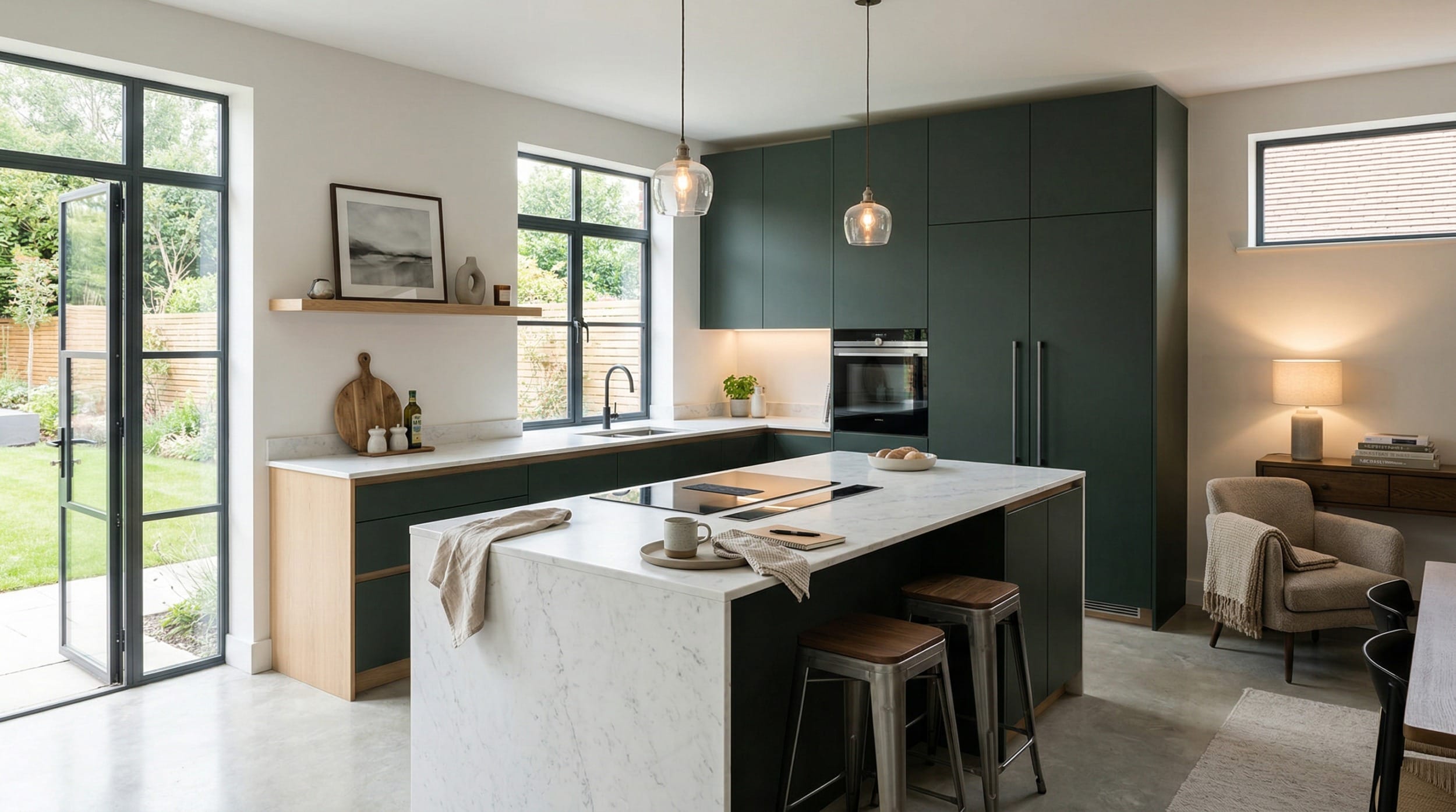 hero2_1200x675-474 Mastercraft bespoke kitchen design, wide architectural view showing room volume and design quality