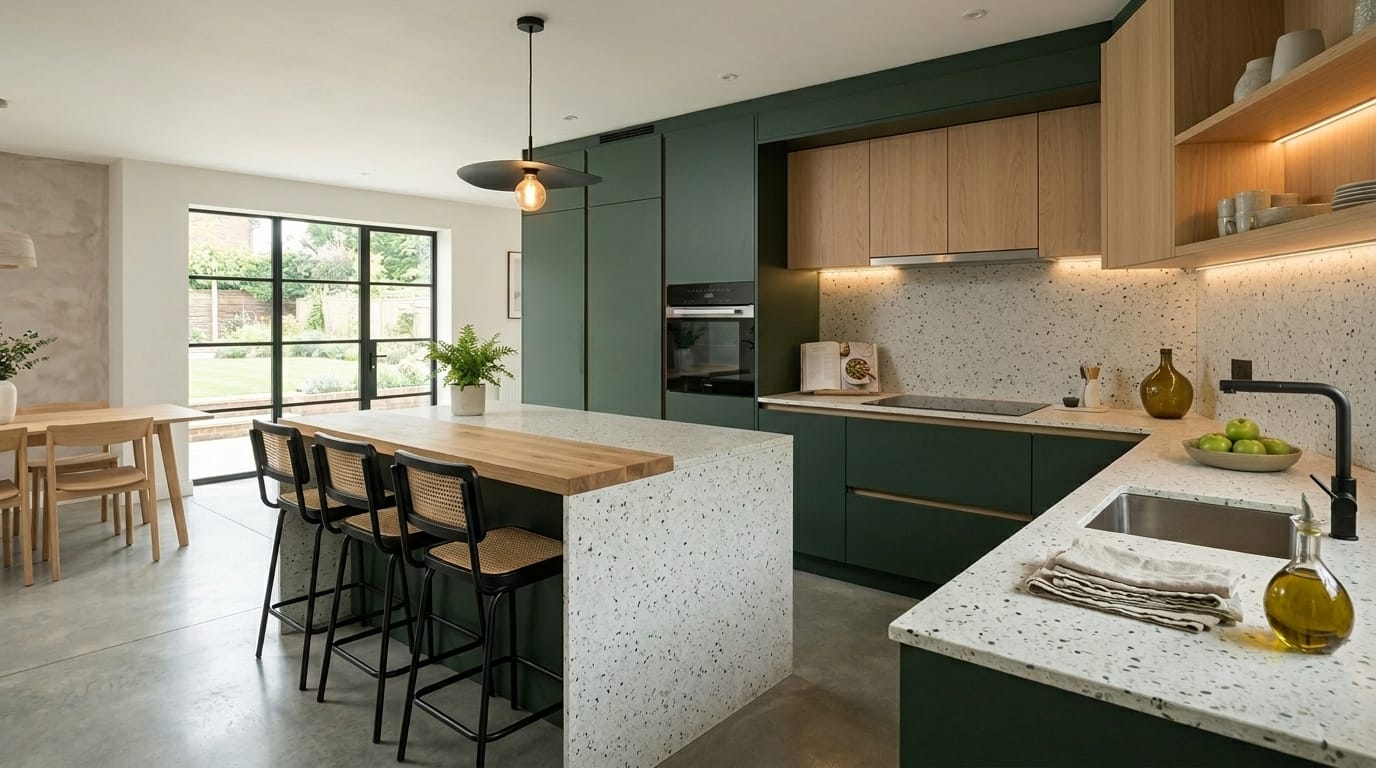 hero2_1200x675-479 Mastercraft bespoke kitchen in Dawley, wide architectural view showing room volume and design quality