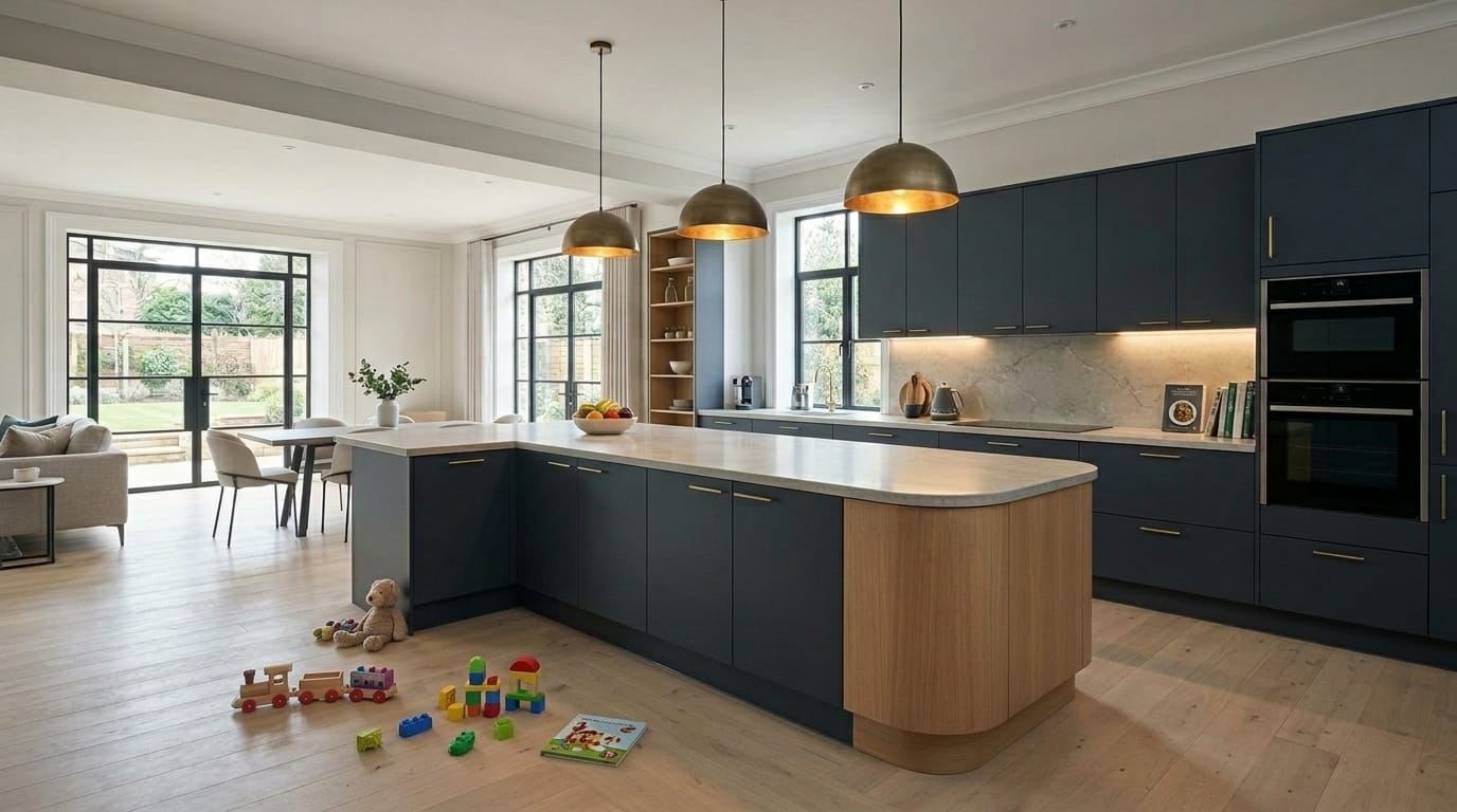 hero2_1200x675-482 Mastercraft bespoke kitchen in Market Deeping, wide architectural view showing room volume and design quality