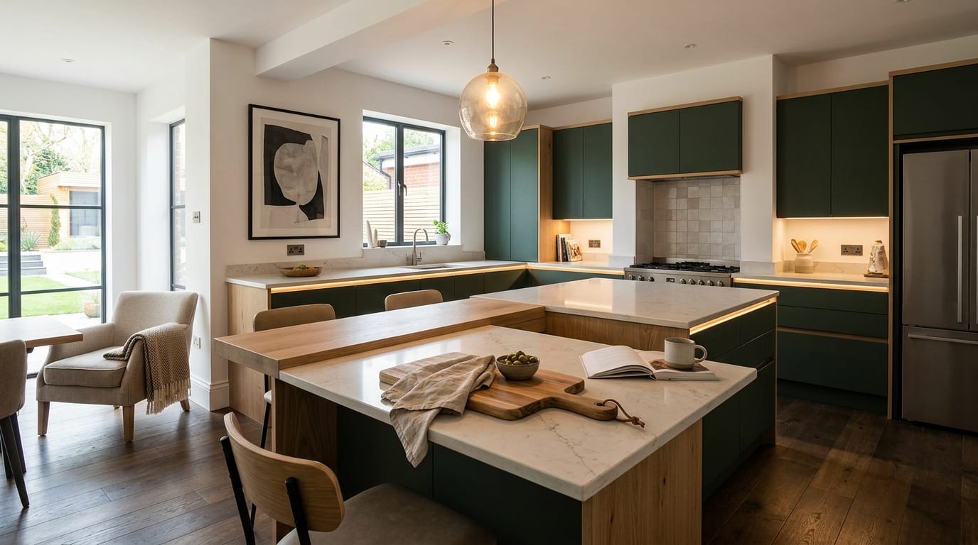 hero2_1200x675-51 Mastercraft bespoke kitchen in Bury St Edmunds, wide architectural view showing room volume and design quality