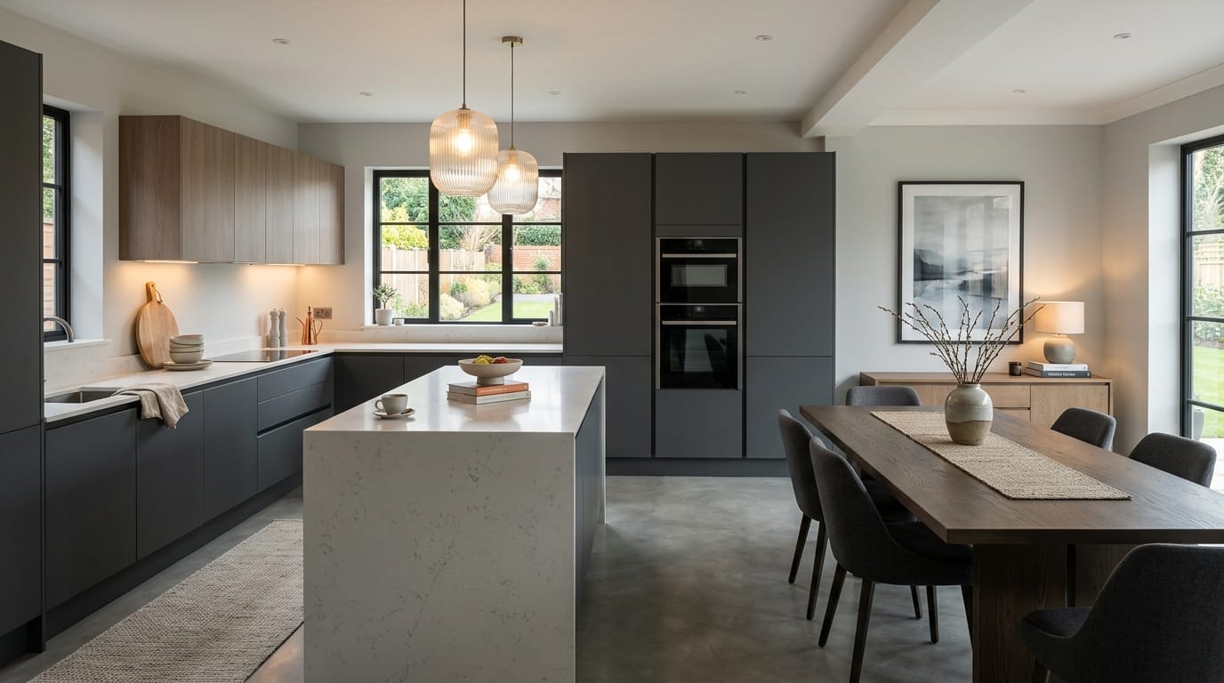 hero2_1200x675-66 Mastercraft bespoke kitchen in Maghull, wide architectural view showing room volume and design quality