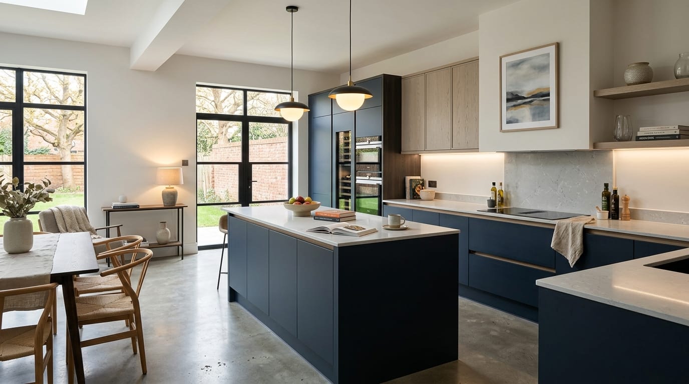 hero2_1200x675-73 Mastercraft bespoke kitchen in St. Helens, wide architectural view showing room volume and design quality